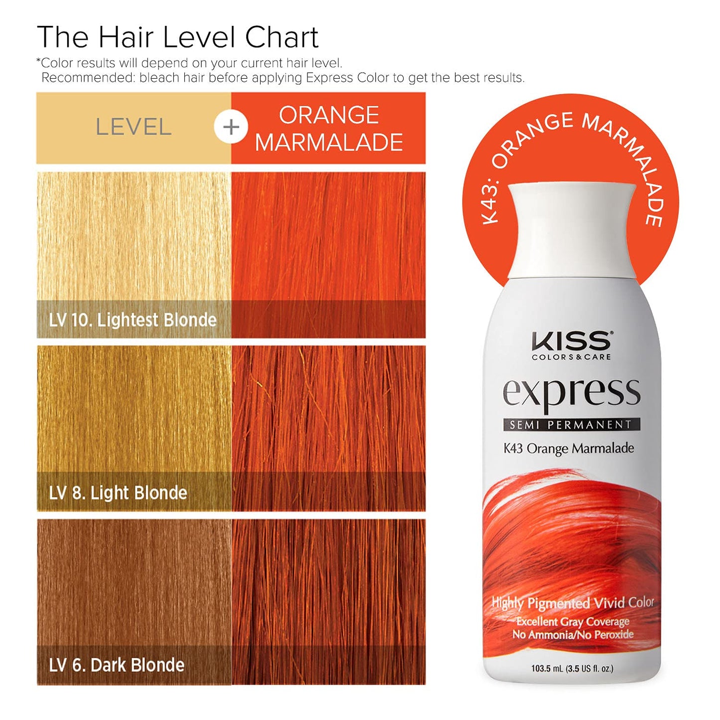 Kiss Express Semi-Permanent Hair Color 100mL (3.5 US fl.oz) (2 PACK, Orange Marmalade) Beauty & Personal Care KISS