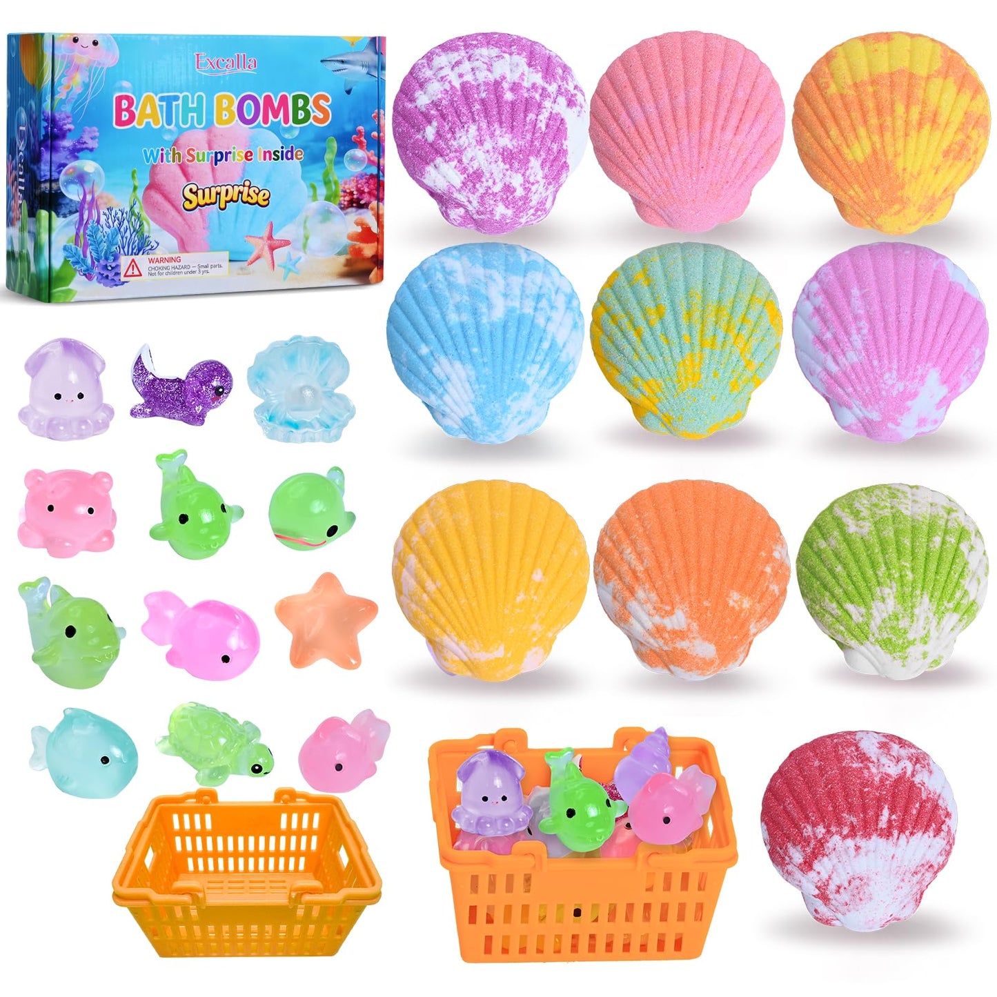 Bath Bombs for Kids with Toys Inside for Girls Boys - 10 Handmade Bubble Bath Fizzies Bomb with Surprise Sea Animals Toys, Easter Birthday Christmas Beauty and Personal Care Excalla