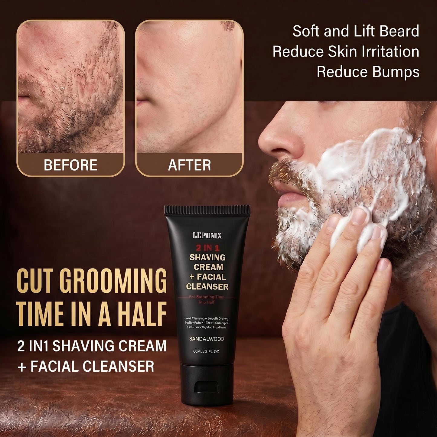 LEPONIX Men's Shaving Kit 4 Piece with Shaving Brush and Bowl Sandalwood Beauty and Personal Care LEPONIX