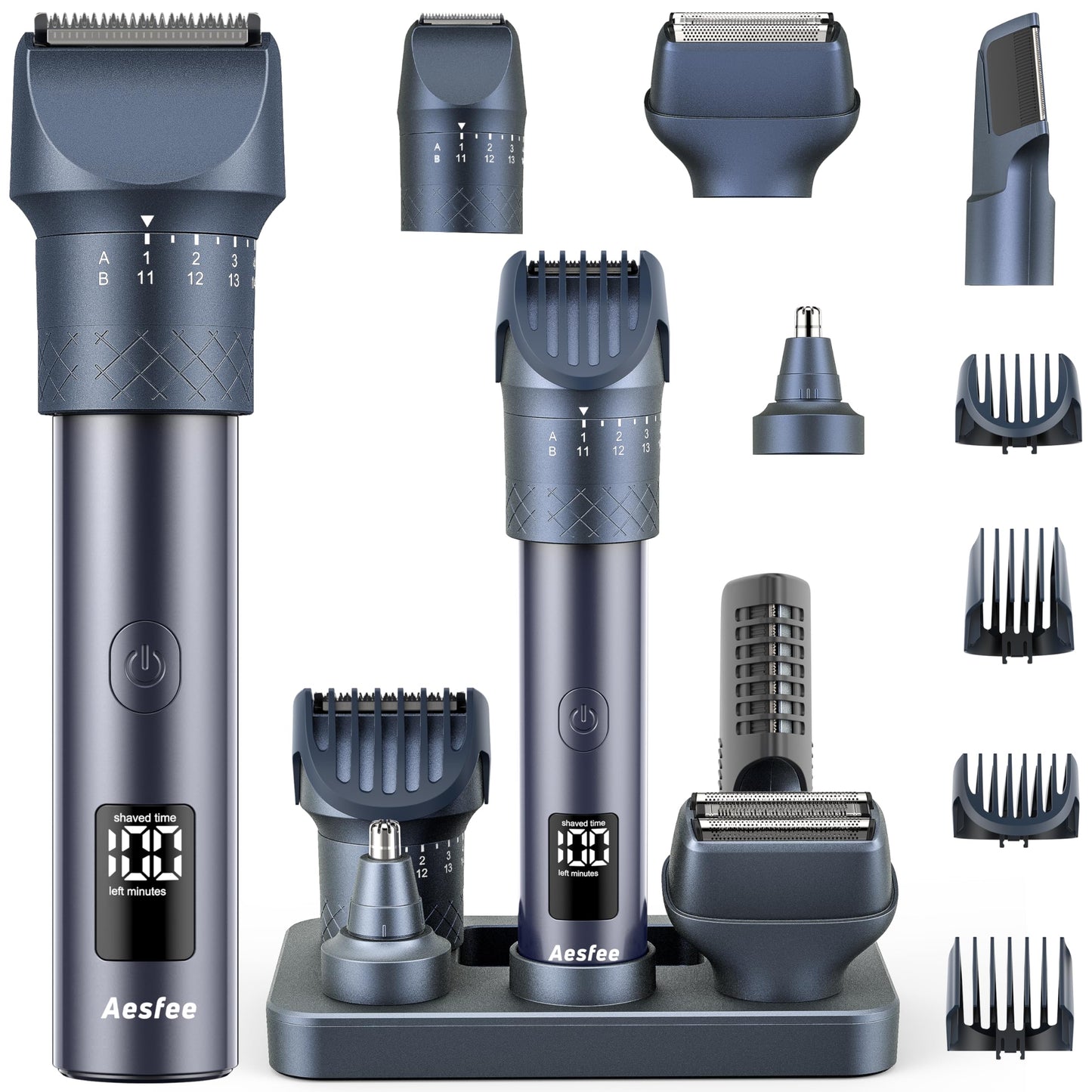 Aesfee Beard Trimmer for Men, 5-in-1 Waterproof Electric Razor & Hair Clippers Grooming Kit with 20 Precision Dial Lengths, USB-C Organizer & Charging Beauty and Personal Care Aesfee