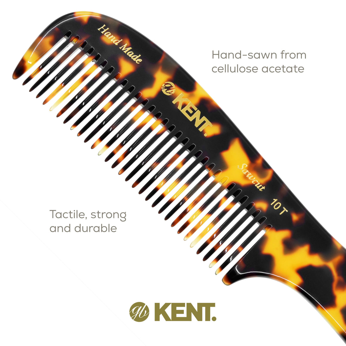 Kent 10T TY Large Detangler Comb, Handmade Wide Tooth Comb for Curly Thick Hair, Detangling Combs For Wet and Dry Hair, Saw-Cut and Hand Polished Made