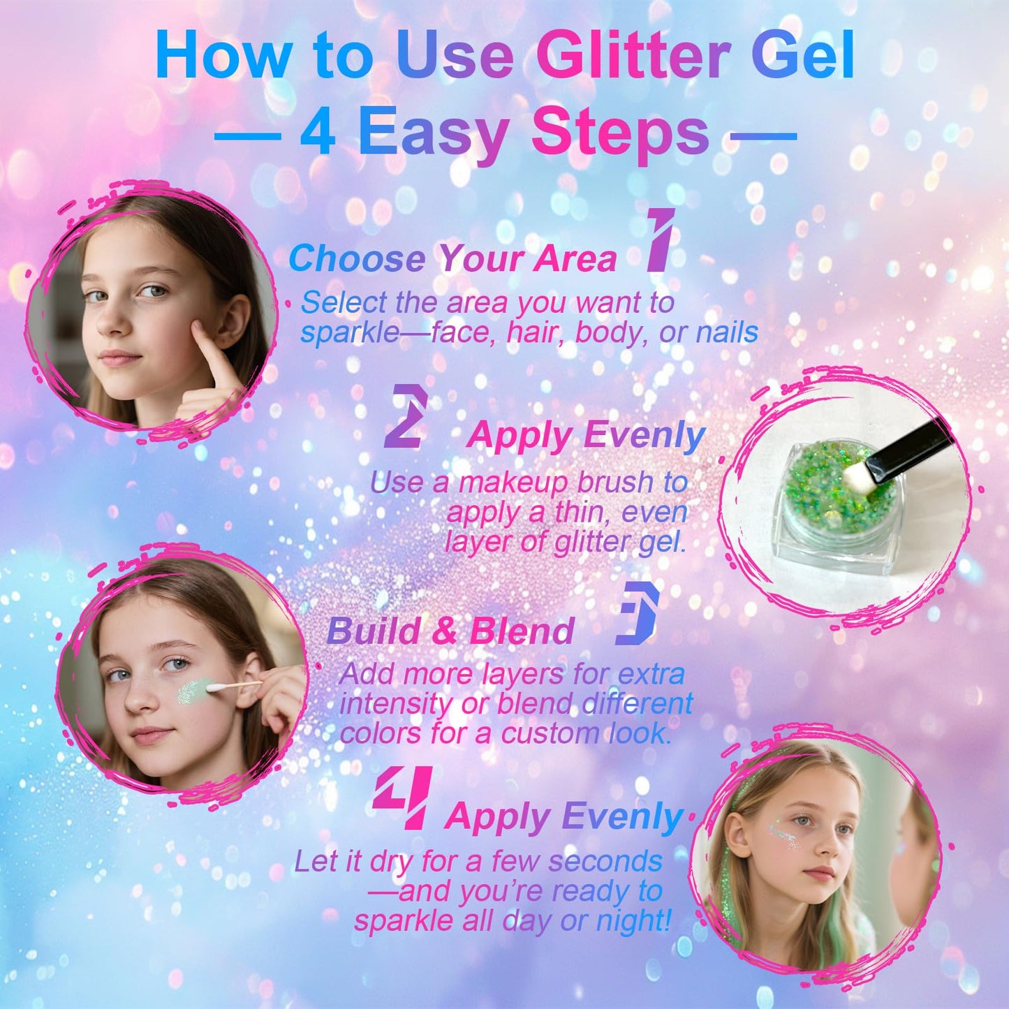 12 Colors Glitter Gel for Face, Body, Hair & Nails Makeup for Festival, Halloween, Party, Cosplay Easy to Apply & Wash Off Women, Teens & Kids Beauty & Personal Care Ultikare