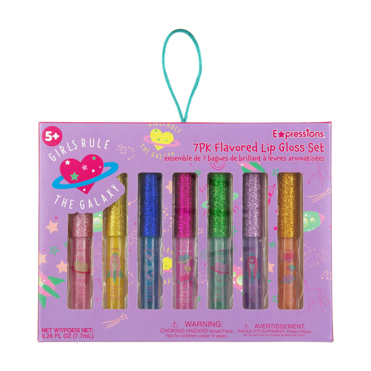 EXPRESSIONS 7pc Girls Rule The Galaxy Lip Gloss Collection For Girls Teens & Women, Flavored Lip Gloss Glitter Lip Kit Party Favors Beauty & Personal Care EXPRESSIONS
