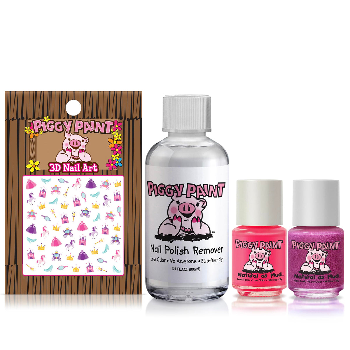 Piggy Paint Nail Polish, Non-Toxic - Pretty Princess, 2 Color + Remover Set