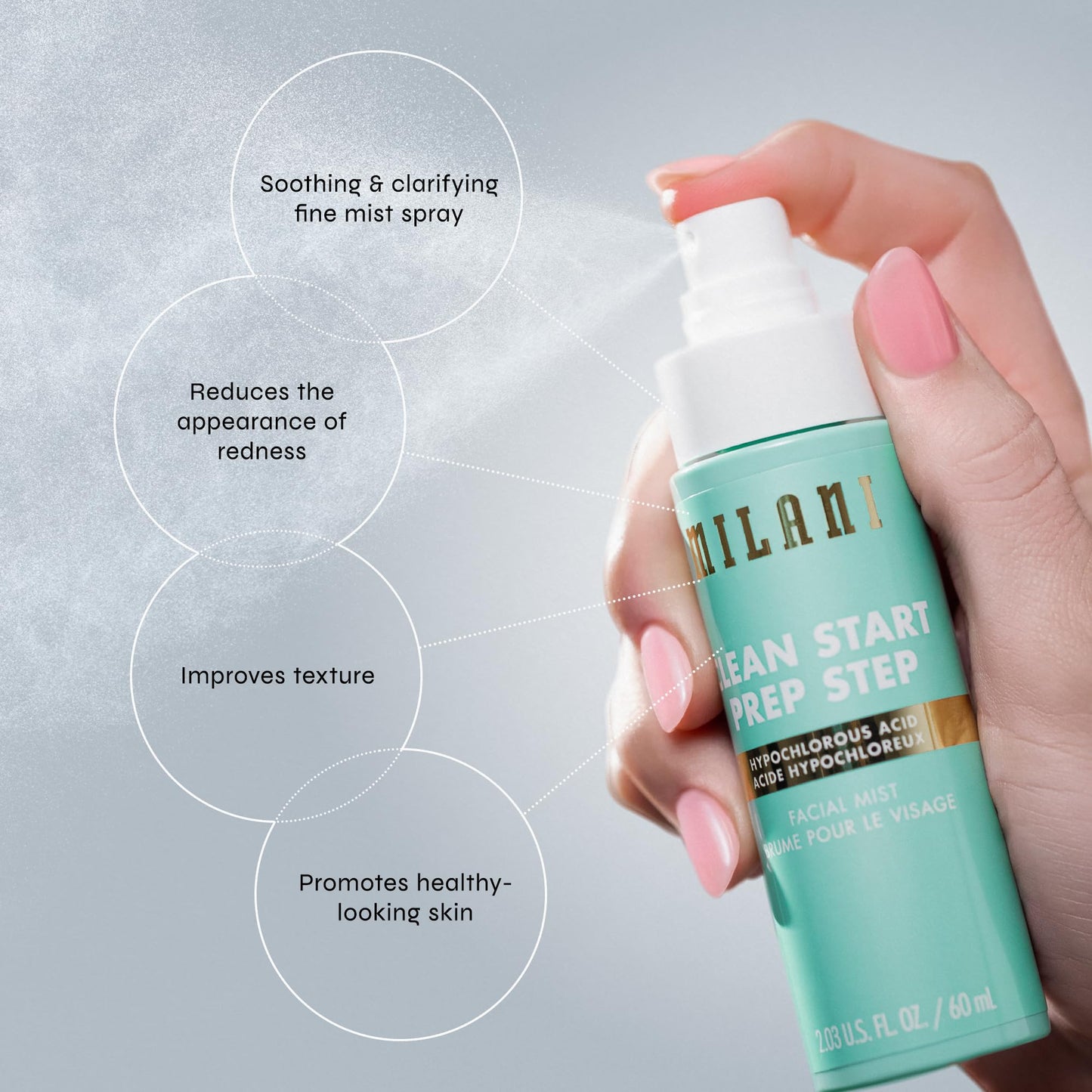 Milani Clean Start Prep Step Hypochlorous Acid Facial Mist - Purifying & Soothing Redness Relief Spray - Electrolyte-Infused Hydrating Skin Prep Beauty & Personal Care Milani