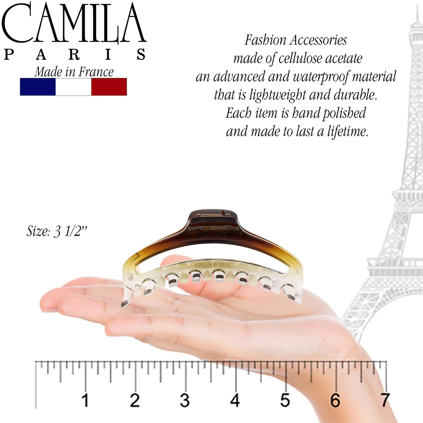 Camila Paris CP2380 French Hair Clip for Women, Medium Narrow, Brown / Cristal, Girls Hair Claw Clips Jaw Fashion Durable Styling Hair Accessories Beauty & Personal Care Camila