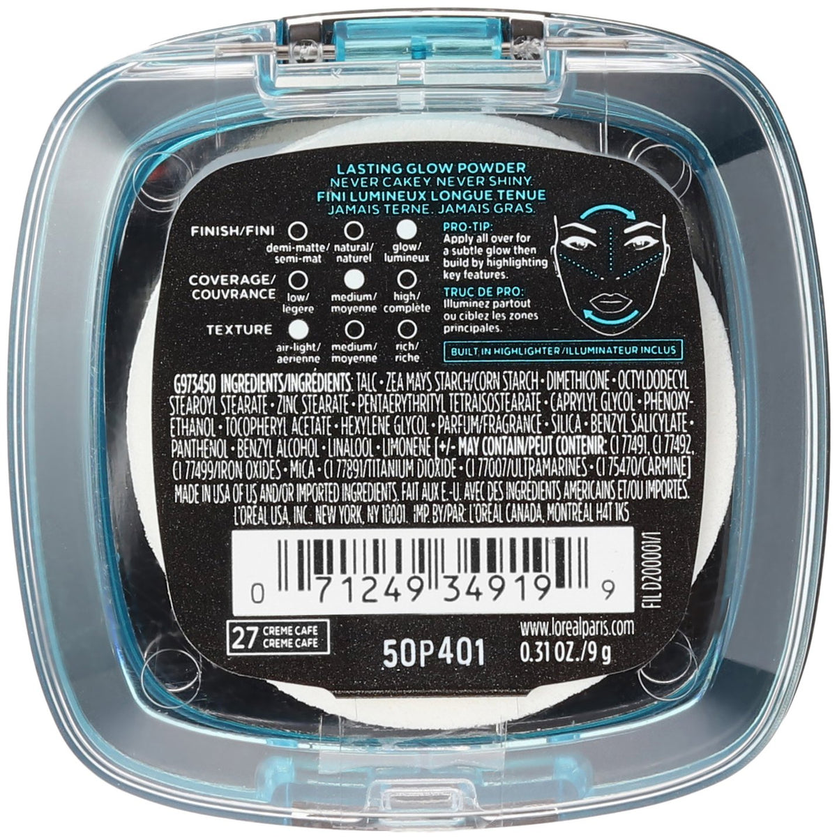 L’Oréal Paris Infallible Pro Glow Pressed Powder, Creme Cafe, 0.31 oz.