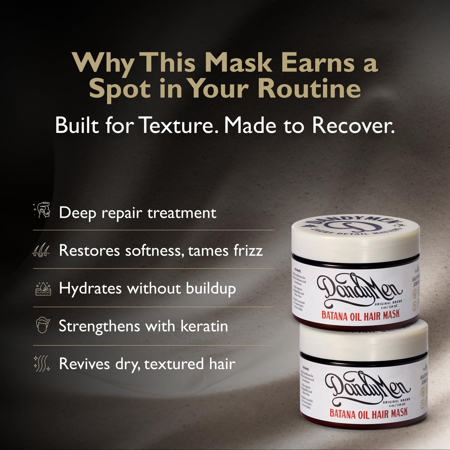 DandyMen Batana Oil Hair Mask - Weekly Deep Repair for Dry, Damaged, or Textured Hair - Hydrating Treatment with Batana Oil & Keratin - 4 oz Beauty & Personal Care DandyMen