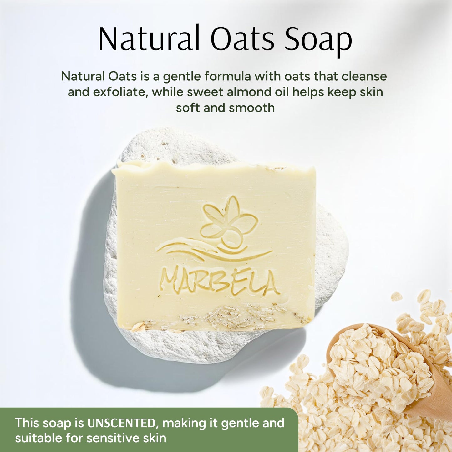Marbela Cosmetics Natural Oats Handmade Soap Bar - Made in USA, Vegan Friendly, Palm Oil Free, Natural Bar Soap - Gentle Face & Body Soap for Daily Beauty & Personal Care Marbela