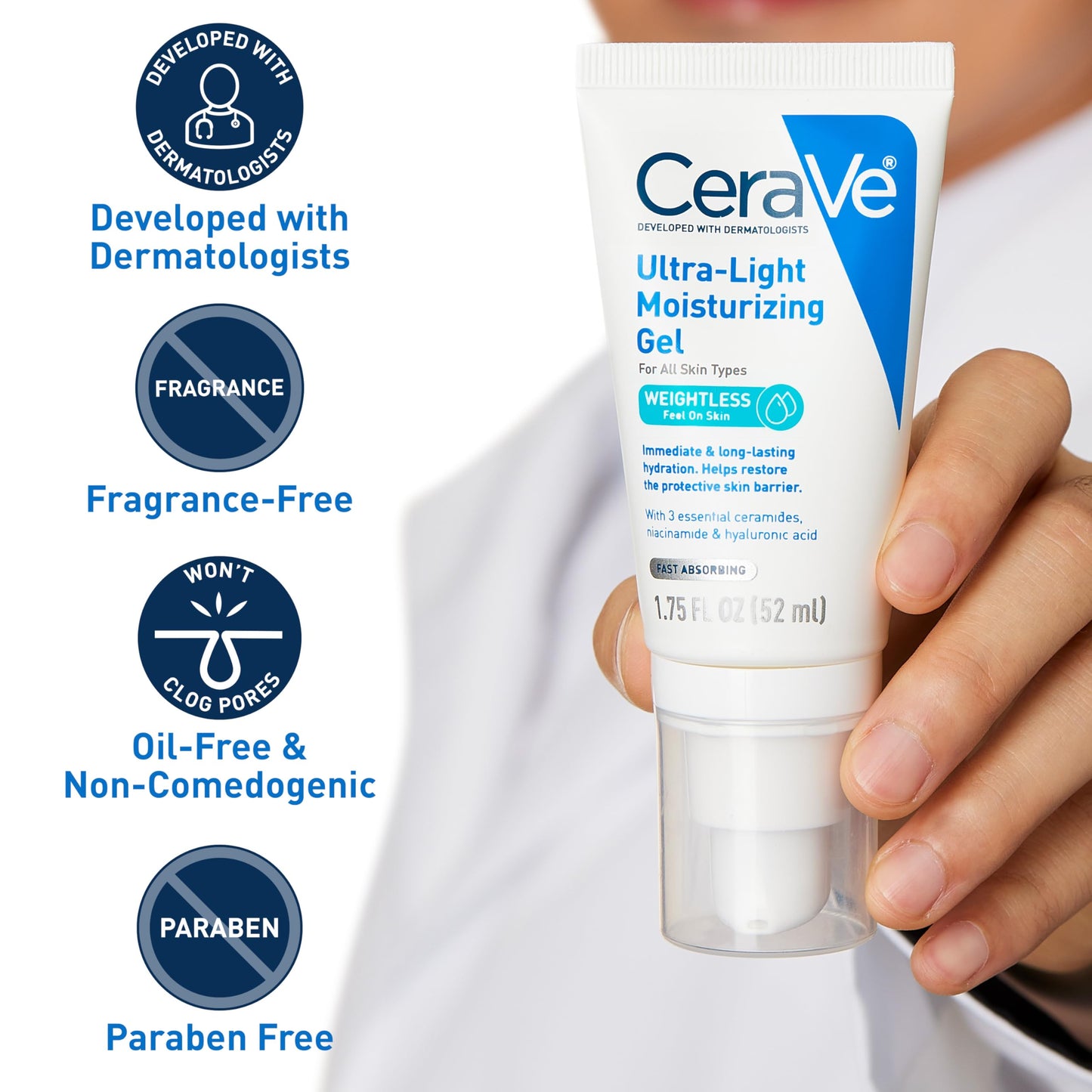 CeraVe Ultra-Light Moisturizing Gel, Hydrating Gel Face Moisturizer For Men & For Women with Ceramides, Niacinamide, Hyaluronic Acid, Fragrance Free Beauty and Personal Care CeraVe