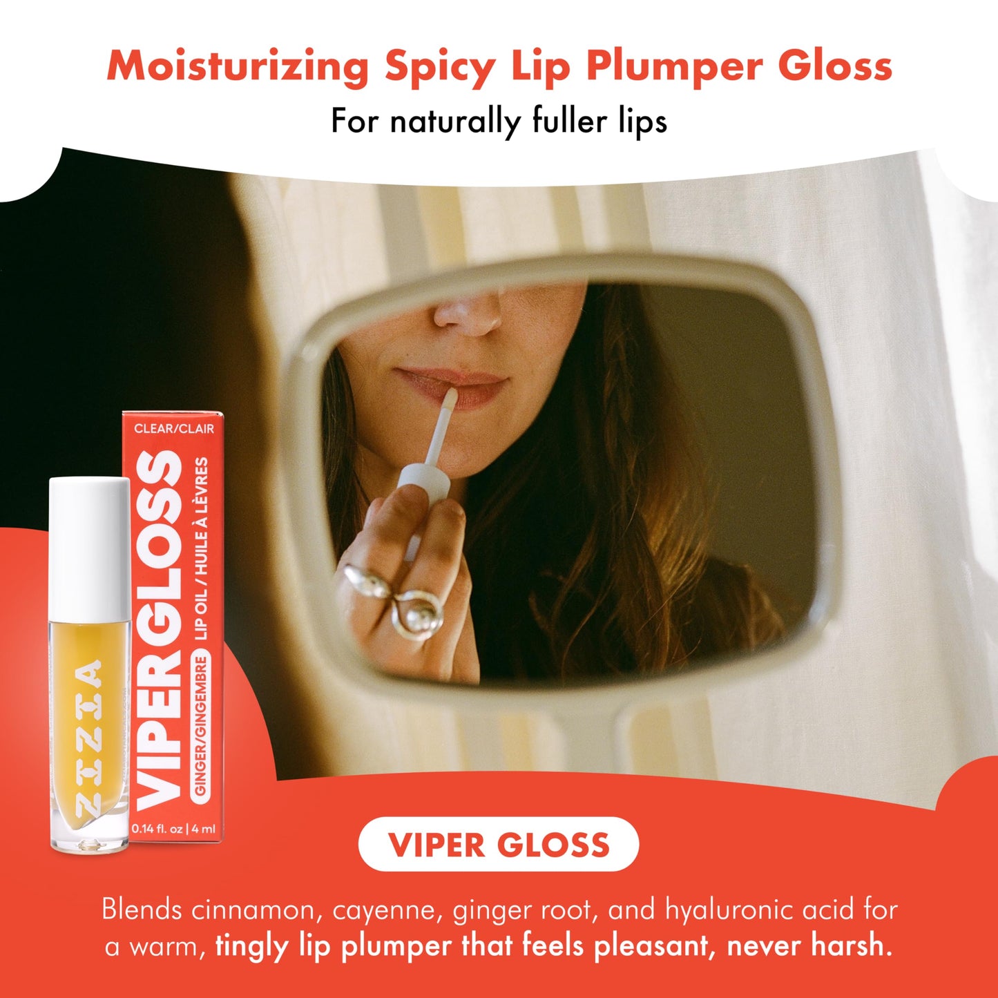 Zizia Viper Gloss - Moisturizing Lip Plumper Gloss with Hyaluronic Acid, Ginger, & Cayenne - Clean, Vegan, & Cruelty-Free Hydrating Lip Oil for a Beauty & Personal Care Zizia Botanicals
