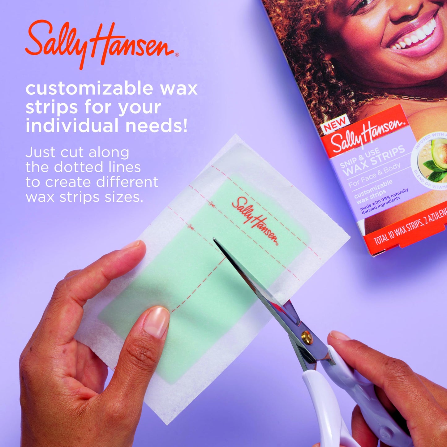 Sally Hansen Snip & Use Wax Strips Kit | Face & Bikini Line Hair Removal | Vitamin E & Avocado Oil Infused | 10 Count Beauty and Personal Care Sally Hansen