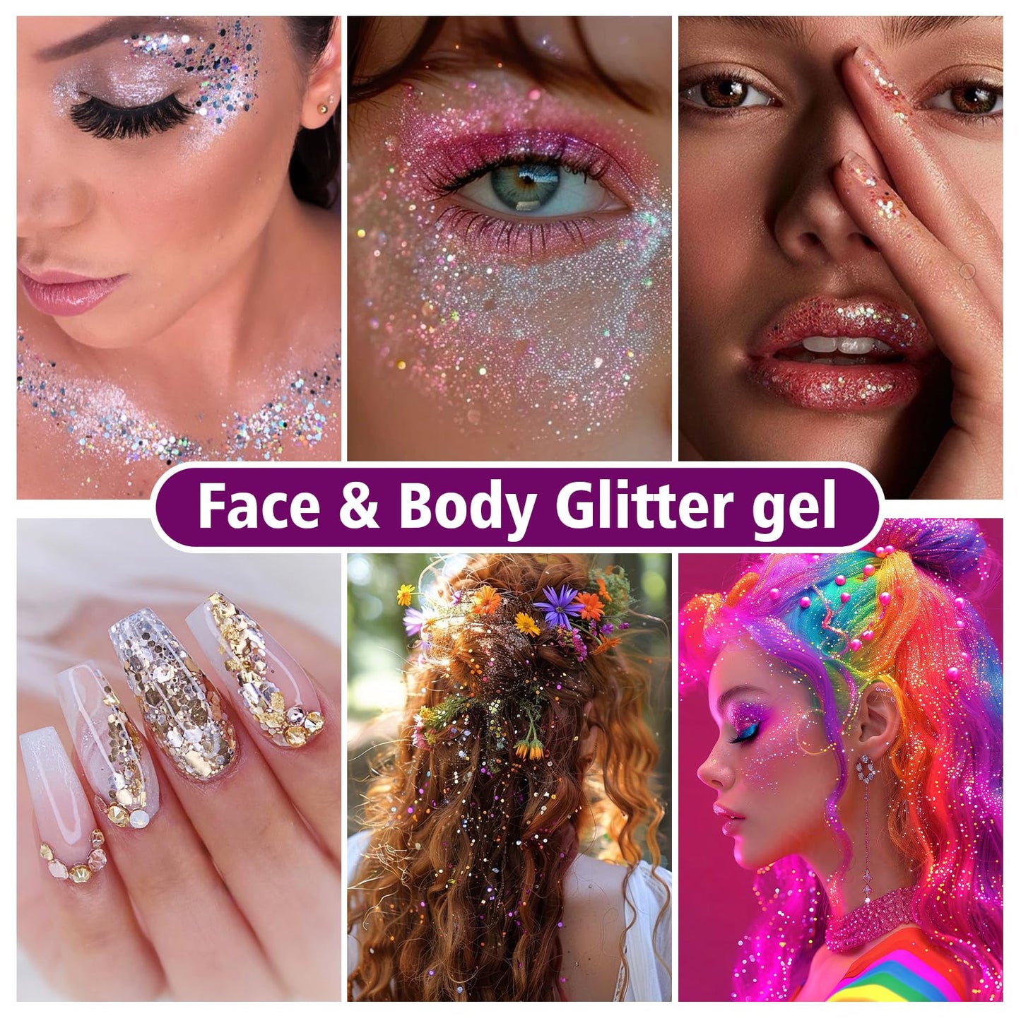 10 Colors Body Glitter,Face Glitter Makeup for Kids Women,Sparkly Chunky Hair Glitter for Eye Lip Hair Nails,Mardi Gras Glitter Makeup Face Beauty & Personal Care Dmsky
