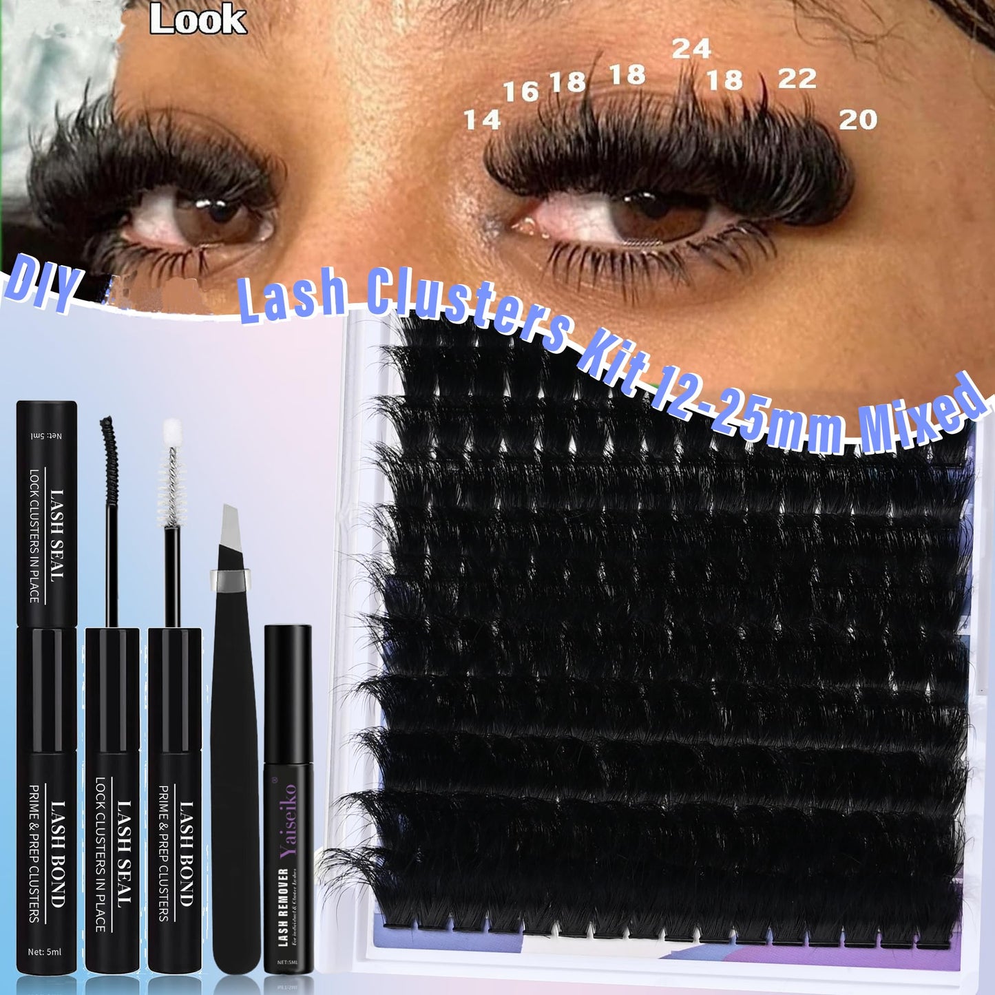 Mega Lash Clusters Kit 300D Thick 12-25mm Volume Cluster Eyelash Extensions Kit 224Pcs Wispy Individual Lashes with Lash Bond and Seal and remover Beauty and Personal Care Yaiseiko