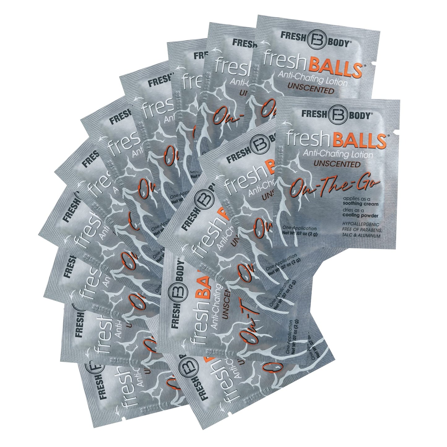 Fresh Balls On-The-Go Anti Chafing Lotion, 0.07oz Travel Size (15 Pack) Ball Deodorant for Men and Soothing Chafing Cream to Powder Hygiene for Groin Beauty and Personal Care Fresh Body FB