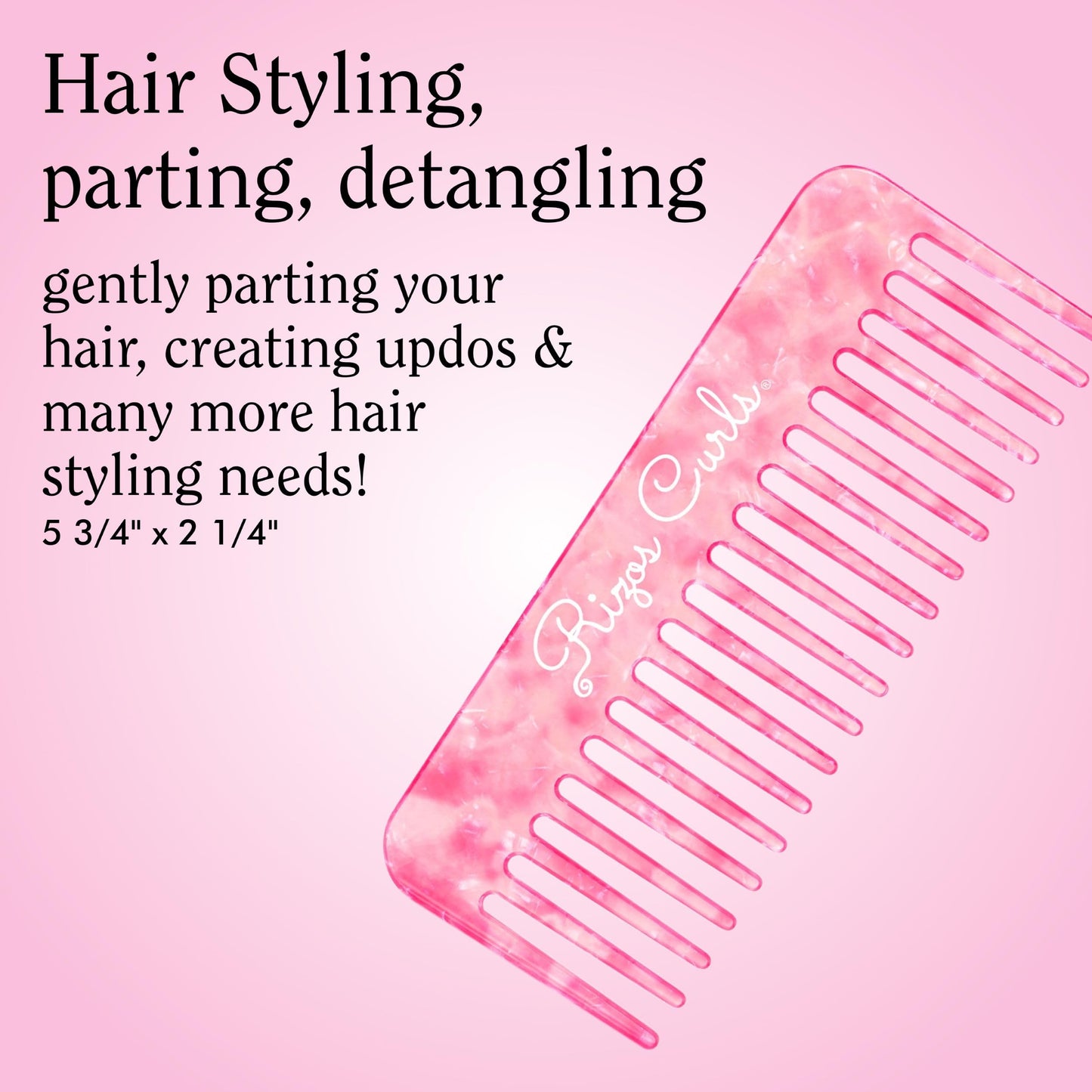 Rizos Curls Wide Tooth Shower Comb for Detangling, Parting & Styling, Gentle for all Hair Textures, Pink Beauty & Personal Care Rizos Curls