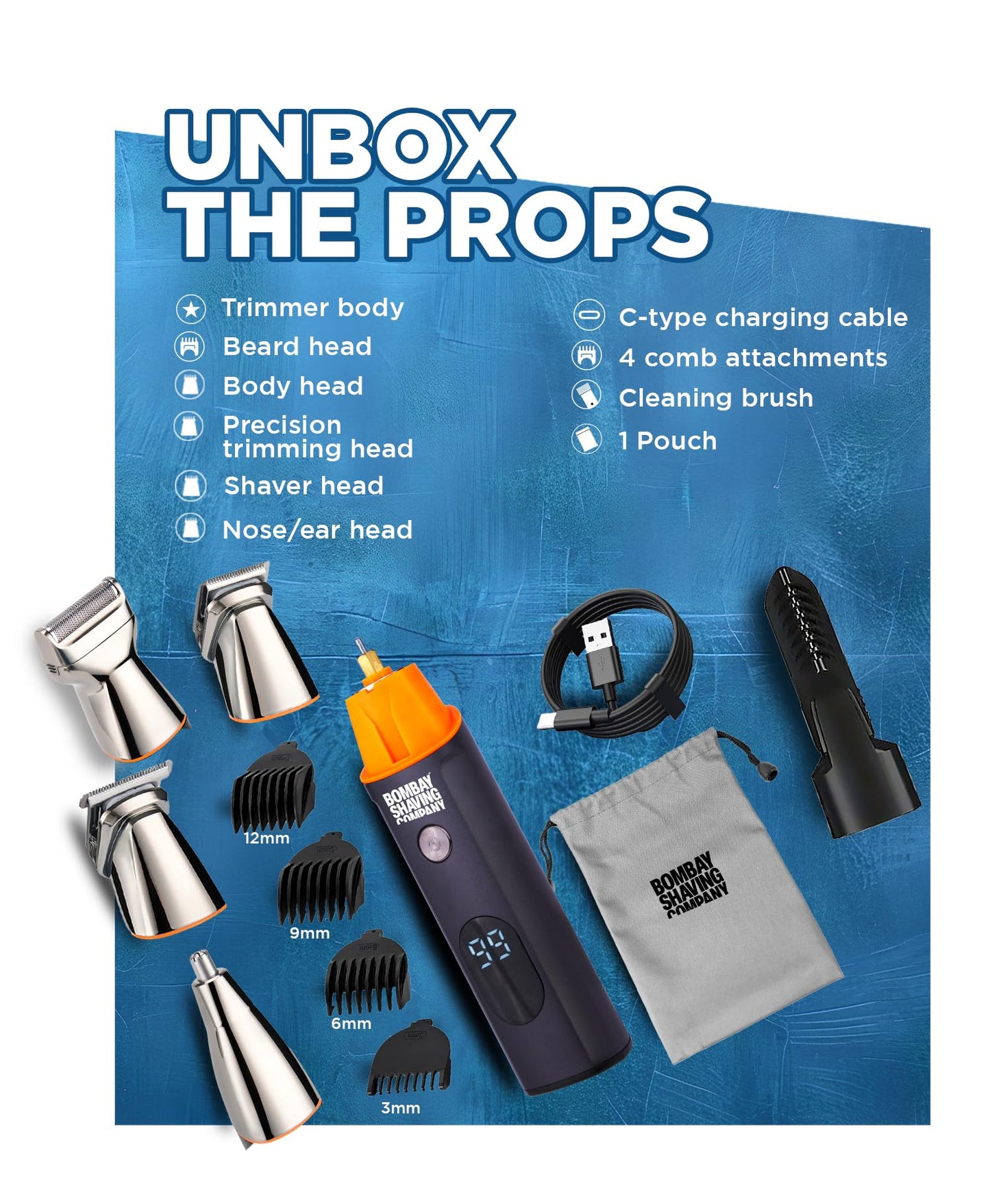 Bombay Shaving Company 11-in-1 All-in-One - Beard Trimmer for Man - Hair Trimmer for Men - Body Hair - IPX6, 90 Min runtime Type C Charging - Gift Beauty and Personal Care Bombay Shaving Company