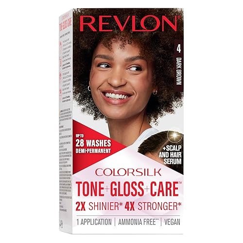 Revlon ColorSilk Tone + Gloss + Care Demi Permanent Hair Color, Dye Kit with Leave-In Scalp and Haircare Serum, 2x Shinier, 4x Stronger, 4 Dark Brown Beauty & Personal Care REVLON