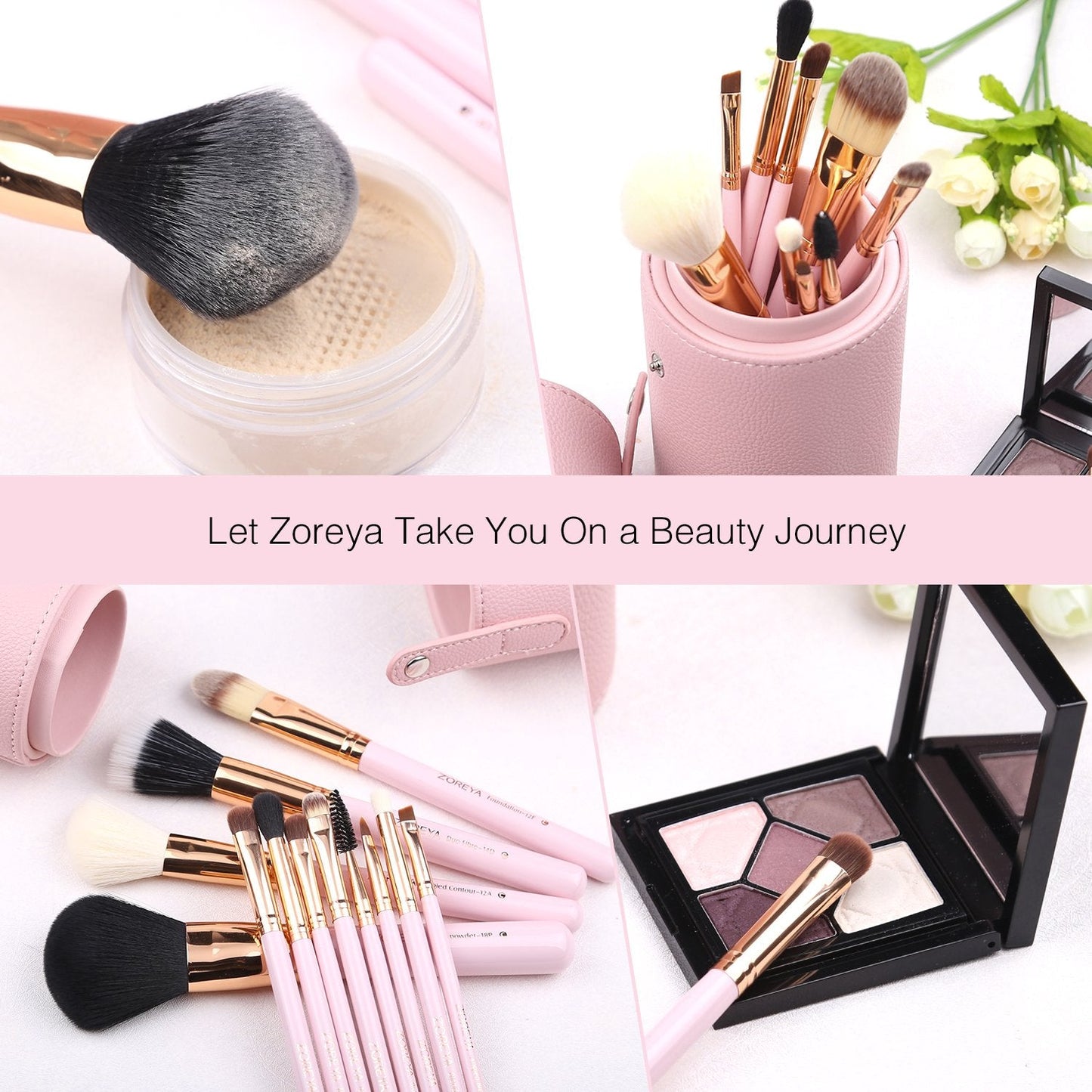 Z'OREYA Makeup Brush Set 12pcs Pink Synthetic Makeup Brushes Travel Set With Holder Makeup Brush Organizer Foundation Powder Contour Blush Eye Beauty & Personal Care Z'OREYA