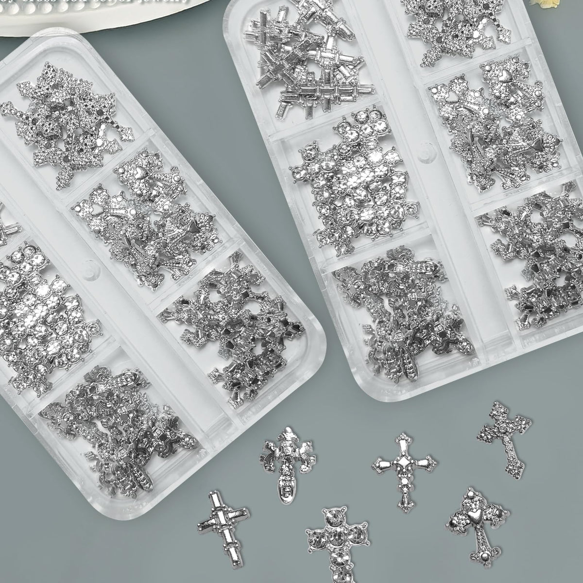 3D Alloy Metal Crystal Cross Nail Charms - 60 Pcs Ideal for Women and Girls' DIY Punk Nail Art, with Rhinestones, Great for Salons & Fashion Events