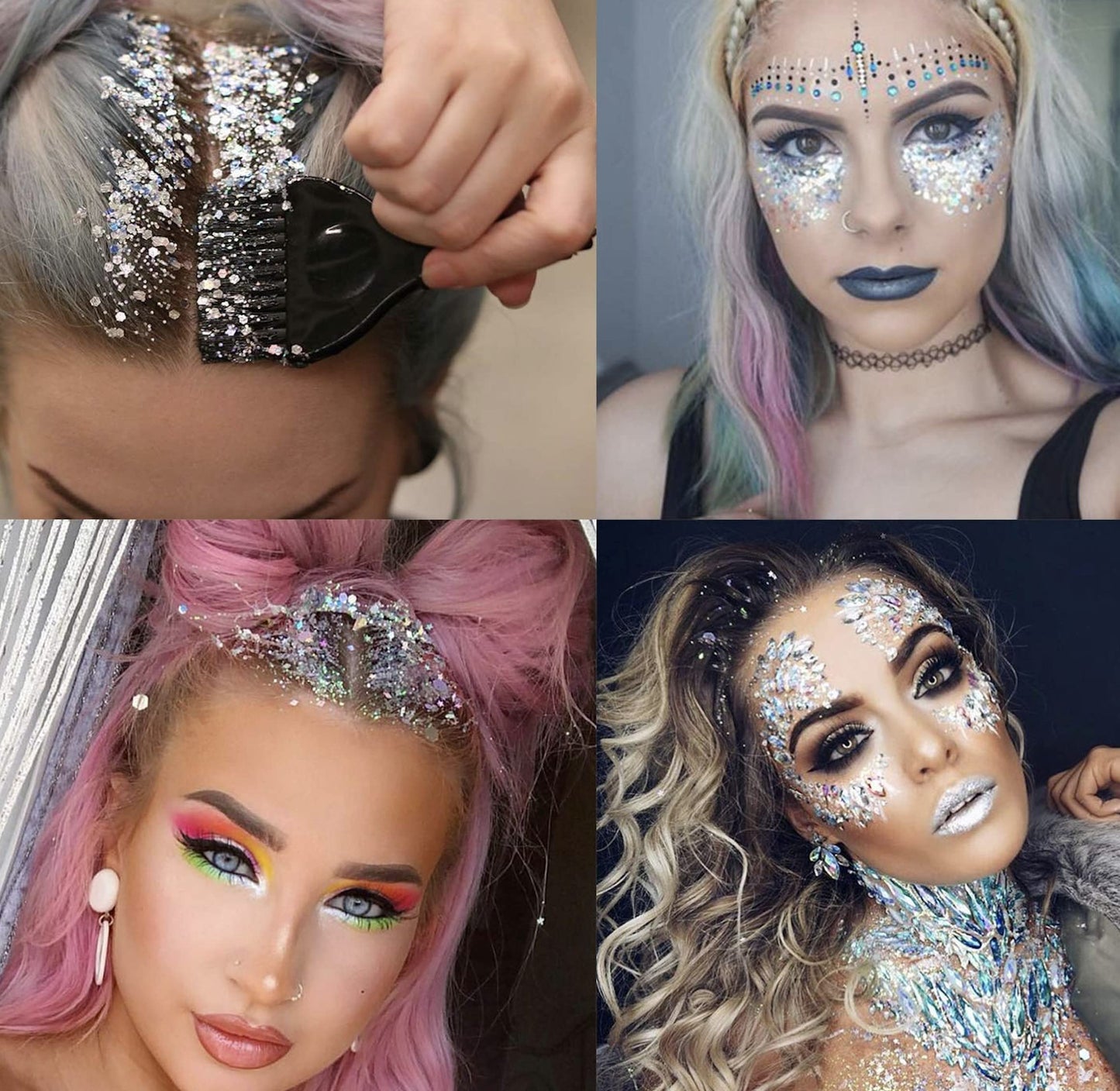 Holographic Silver - Face & Body Glitter - Chunky Glitter - Uses Include: Holidays, Cheerleading, Festival, Rave, Hair, Makeup, Face, Body, Nails Beauty & Personal Care Electric Bliss Beauty