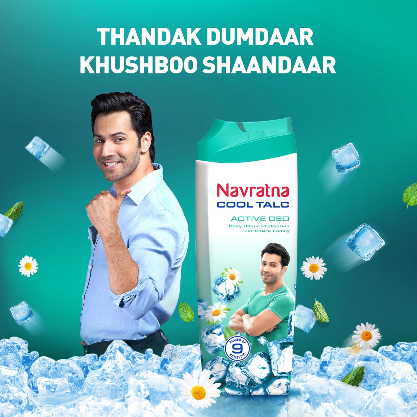 Navratna Cool Talc Active Deo - Talcum Powder - Body Odour Protection & Strong Cooling Effect - Long Lasting Freshness & Fragrance, 400gm Beauty and Personal Care Navratna