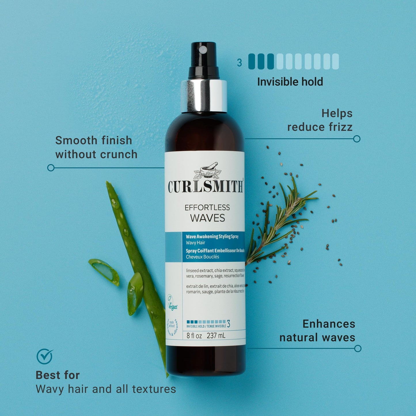 CURLSMITH - Effortless Waves Styling Spray, Lightweight and Moisturising, Reduce Frizz, Natural Look, For Wavy and Curly Hair, Vegan (59ml/2 fl oz) Beauty & Personal Care CURLSMITH