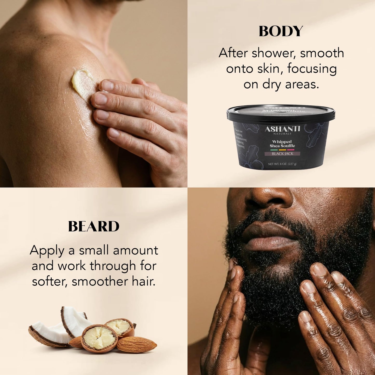 Ashanti Naturals Scented Whipped Shea Butter | African Body Butter for Men w/Coconut and Almond Oil (Blackjack Souffle, 8 oz) Beauty & Personal Care Ashanti Naturals