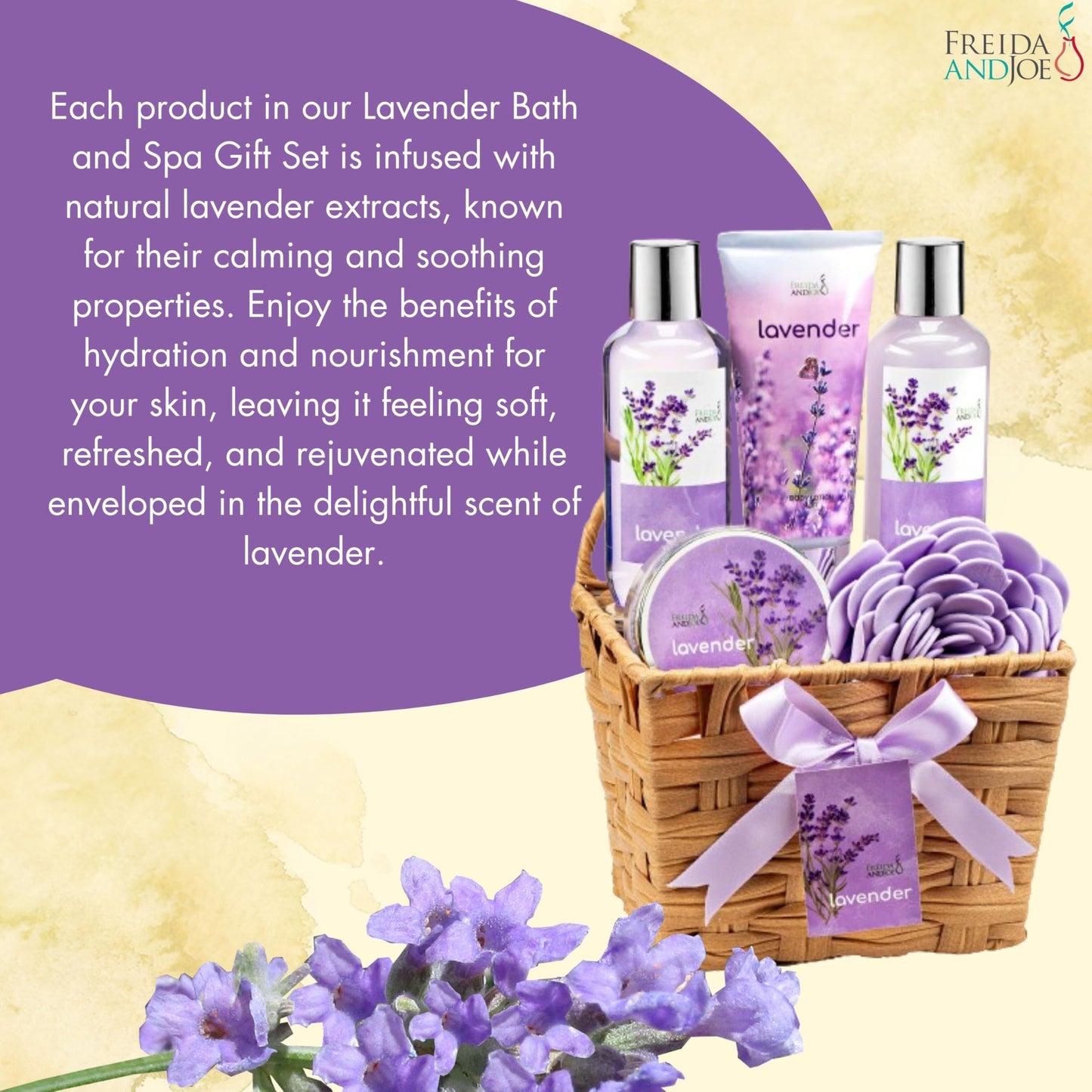 Lavender Bath and Body Gift Set in a Wicker Basket Calm & Relaxing Lavender Spa Gift Set for Women - Perfect Self-Care Gift for Valentiness, Birthdays Beauty and Personal Care Freida and Joe