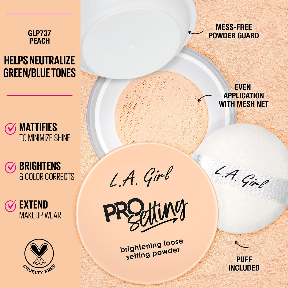 L.A. Girl Pro.Setting Brightening Loose Setting Powder, Peach GLP737
