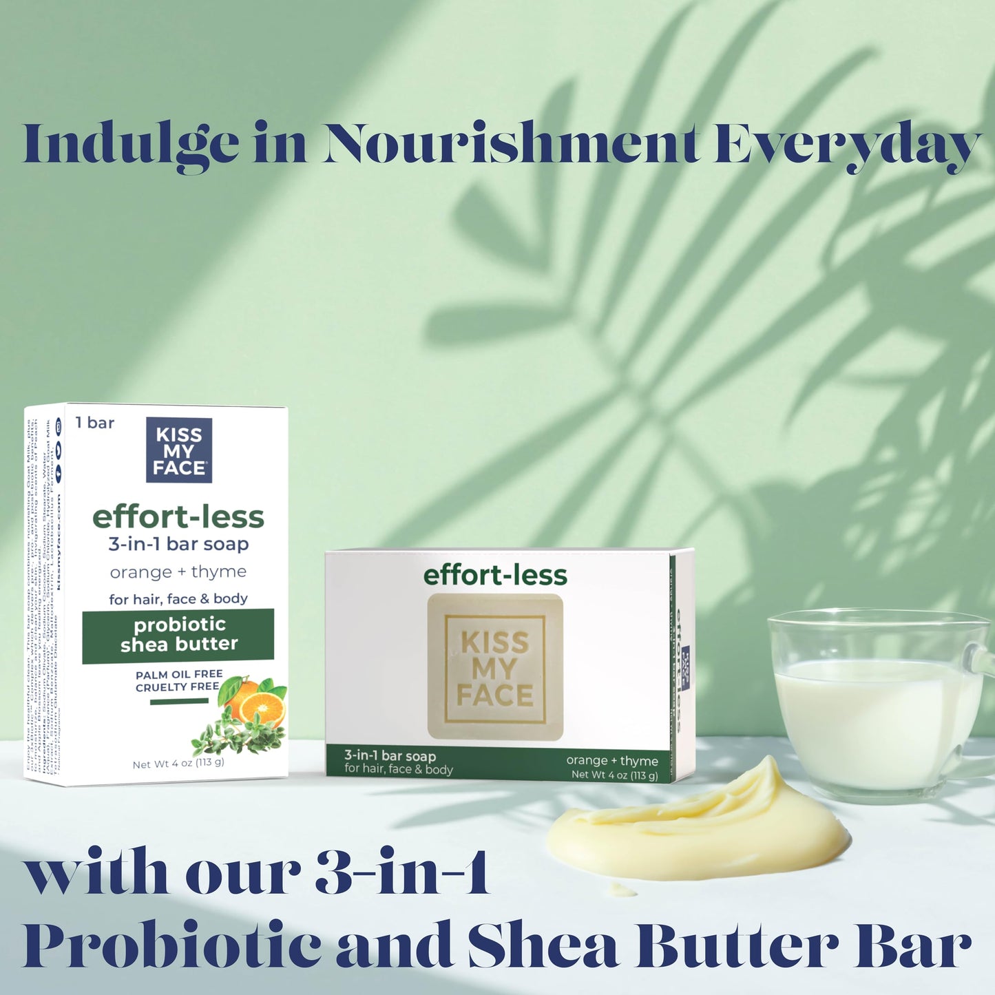 Kiss My Face Effort-Less 3-in-1 Bar Soap - Orange + Thyme - Probiotic Bar Soap for Face, Hair, and Body with Shea Butter - Palm Oil-Free Beauty & Personal Care Kiss My Face