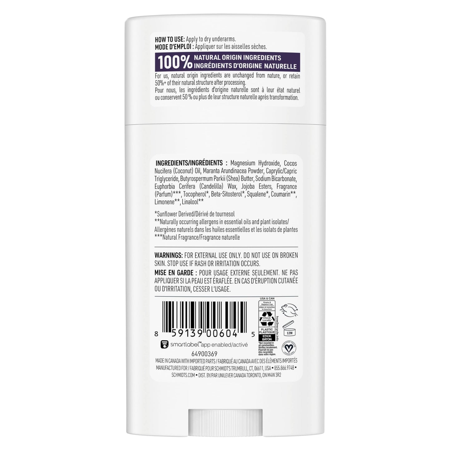 Schmidt's Aluminum-Free Vegan Deodorant Lavender & Sage with 24 Hour Odor Protection, for Women and Men, Natural Ingredients, Cruelty-Free, 2.65 oz Beauty and Personal Care Schmidt's