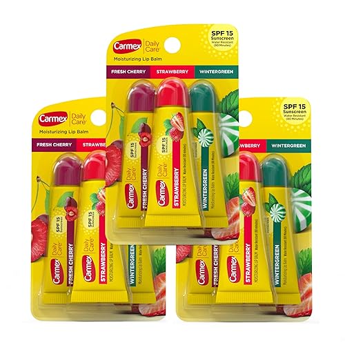 Carmex Daily Care Moisturizing Lip Balm Tubes with SPF, Fresh Cherry, Strawberry and Wintergreen Lip Balm Pack, 0.35 OZ - (3 Packs of 3) Beauty & Personal Care Carmex