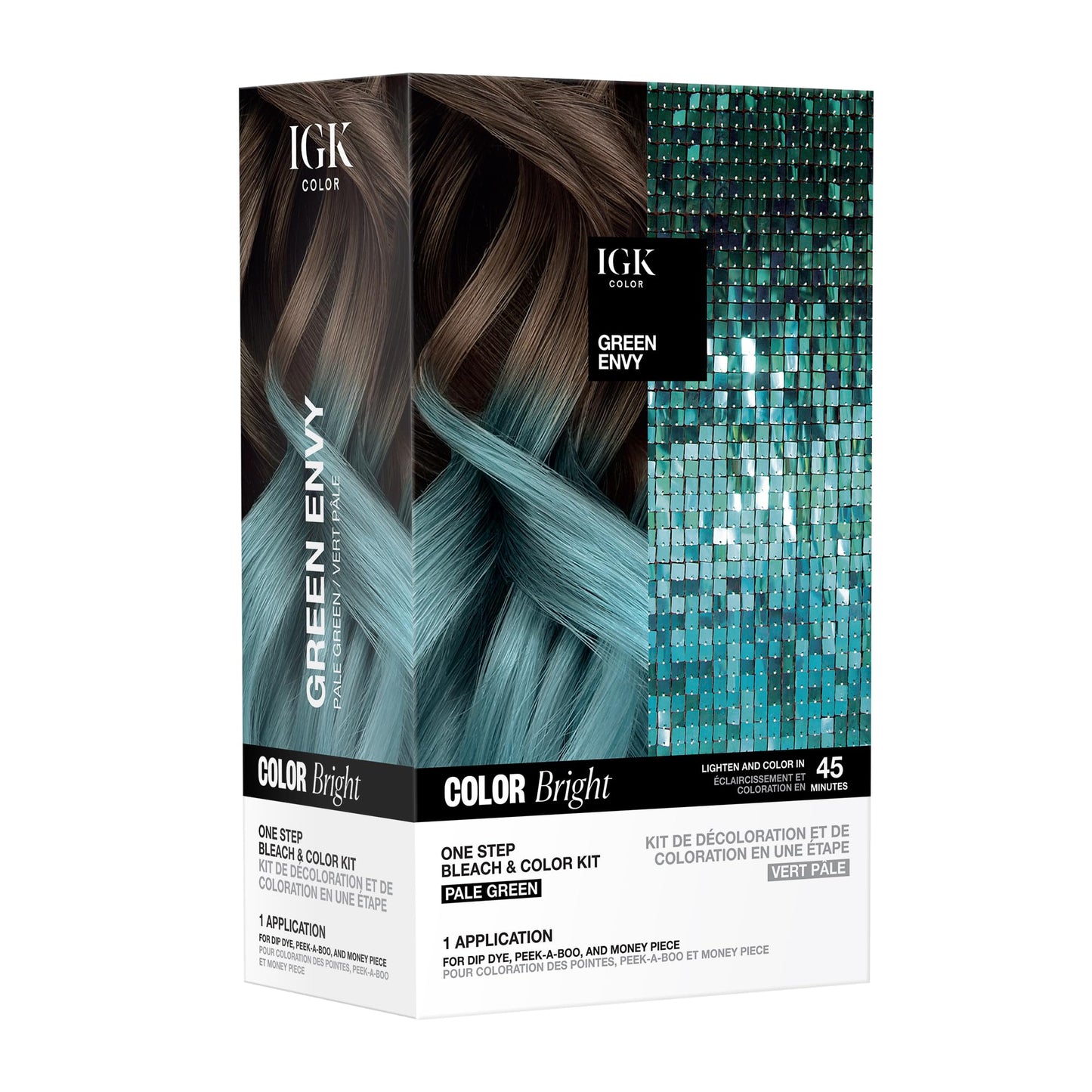 IGK Color Bright One Step Bleach & Color Kit for Accent Pieces GREEN ENVY - Pale Green | One-Step Color Processing + Replenishes + Hydrates | Vegan + Beauty & Personal Care IGK