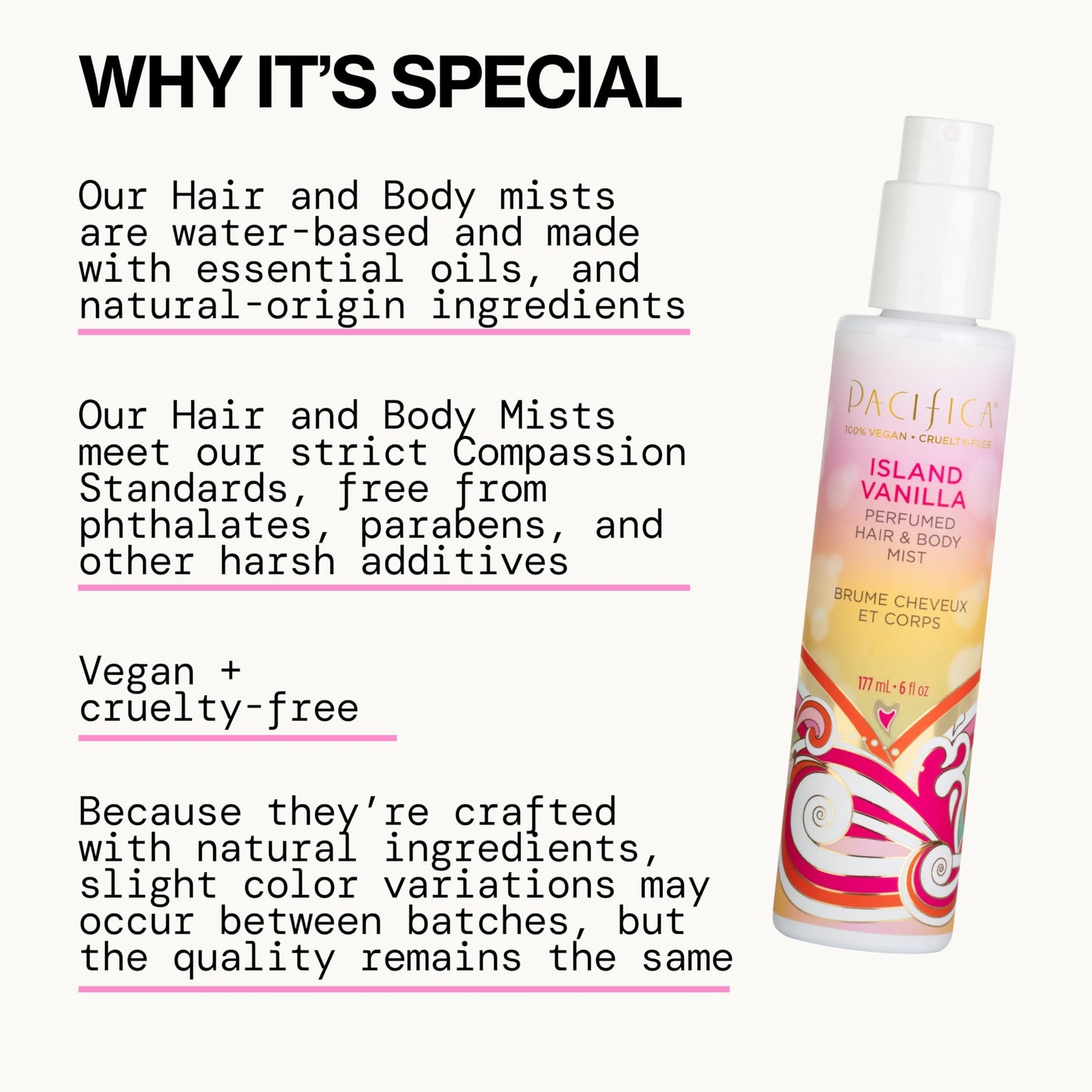 Pacifica Mini Island Vanilla Hair Mist Perfume and Full Body Spray for Women - Body Mist Fragrance Spray for A Mood-Lifting Experience, Paraben-Free, Beauty & Personal Care Pacifica