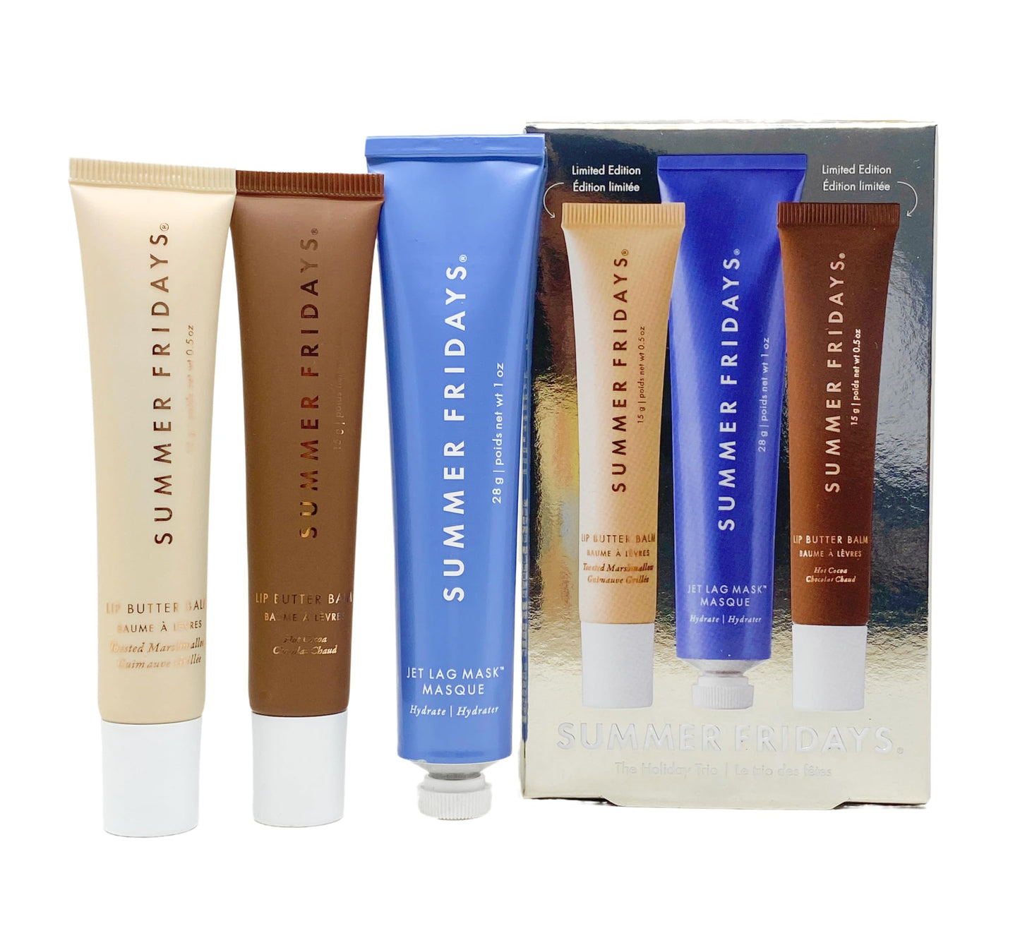 Summer Fridays The Holiday Trio - Lip Butter Balm in Hot Cocoa & Toasted Marshmallow and Jet Lag Mask Beauty and Personal Care Summer Fridays