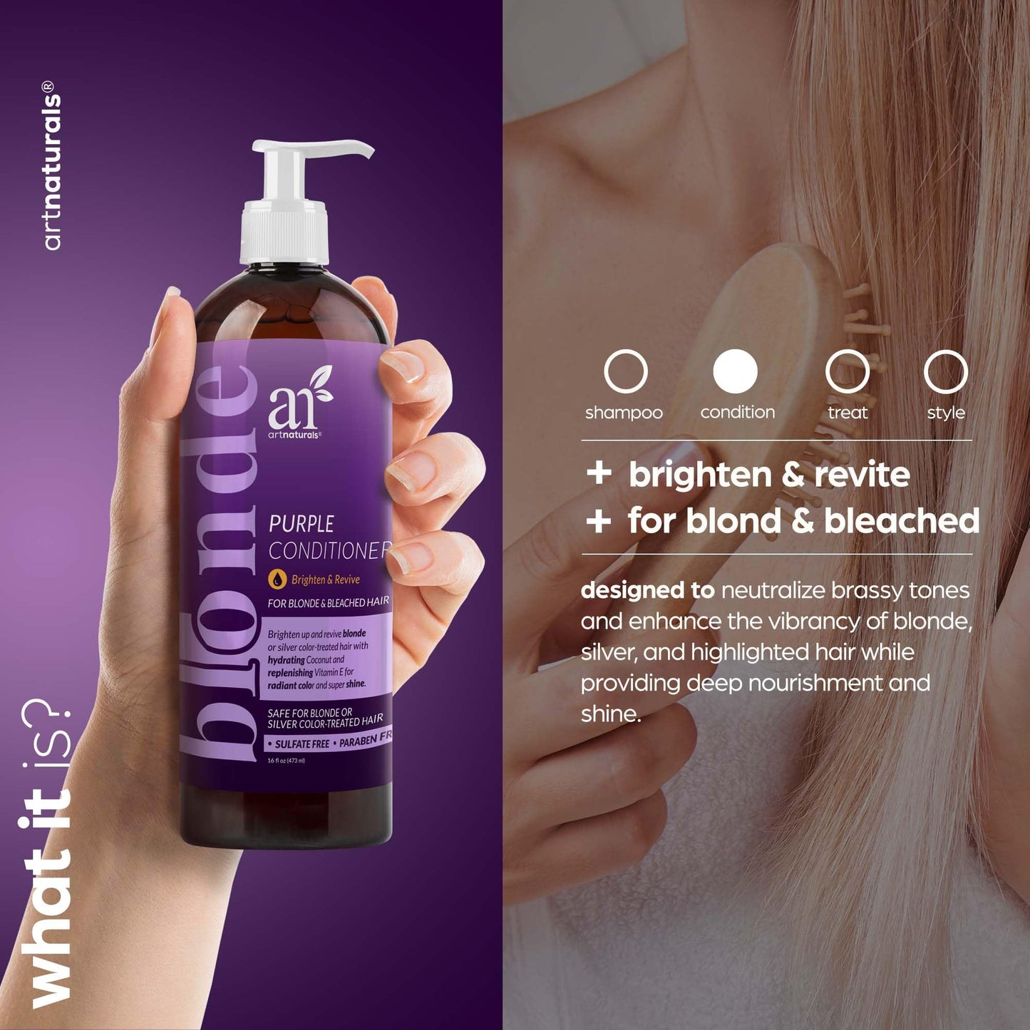 Artnaturals Purple Conditioner - (16 Fl Oz / 473ml) - Protects, Balances and Tones - Bleached, Color Treated, Silver, Brassy and Blonde Hair - Sulfate Beauty & Personal Care Artnaturals