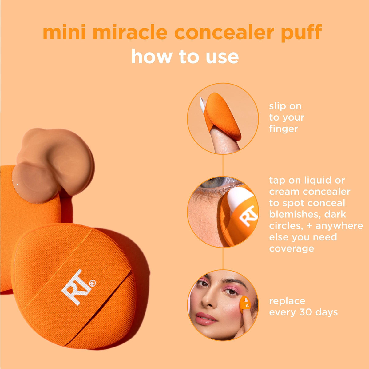 Real Techniques Mini Miracle Concealer Puff Trio, Makeup Puff, 3 Count