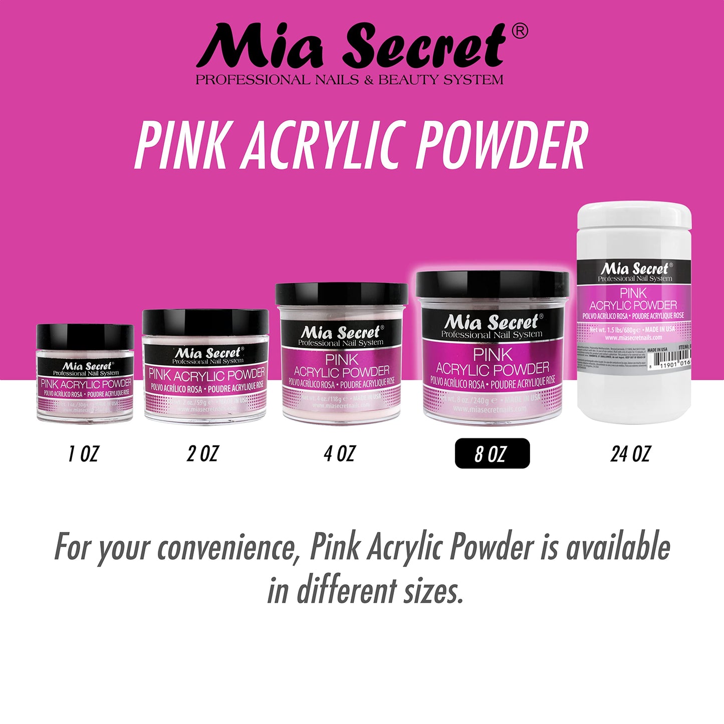 Mia Secret Pink Acrylic Nail Powder 8oz Beauty & Personal Care Mia Secret