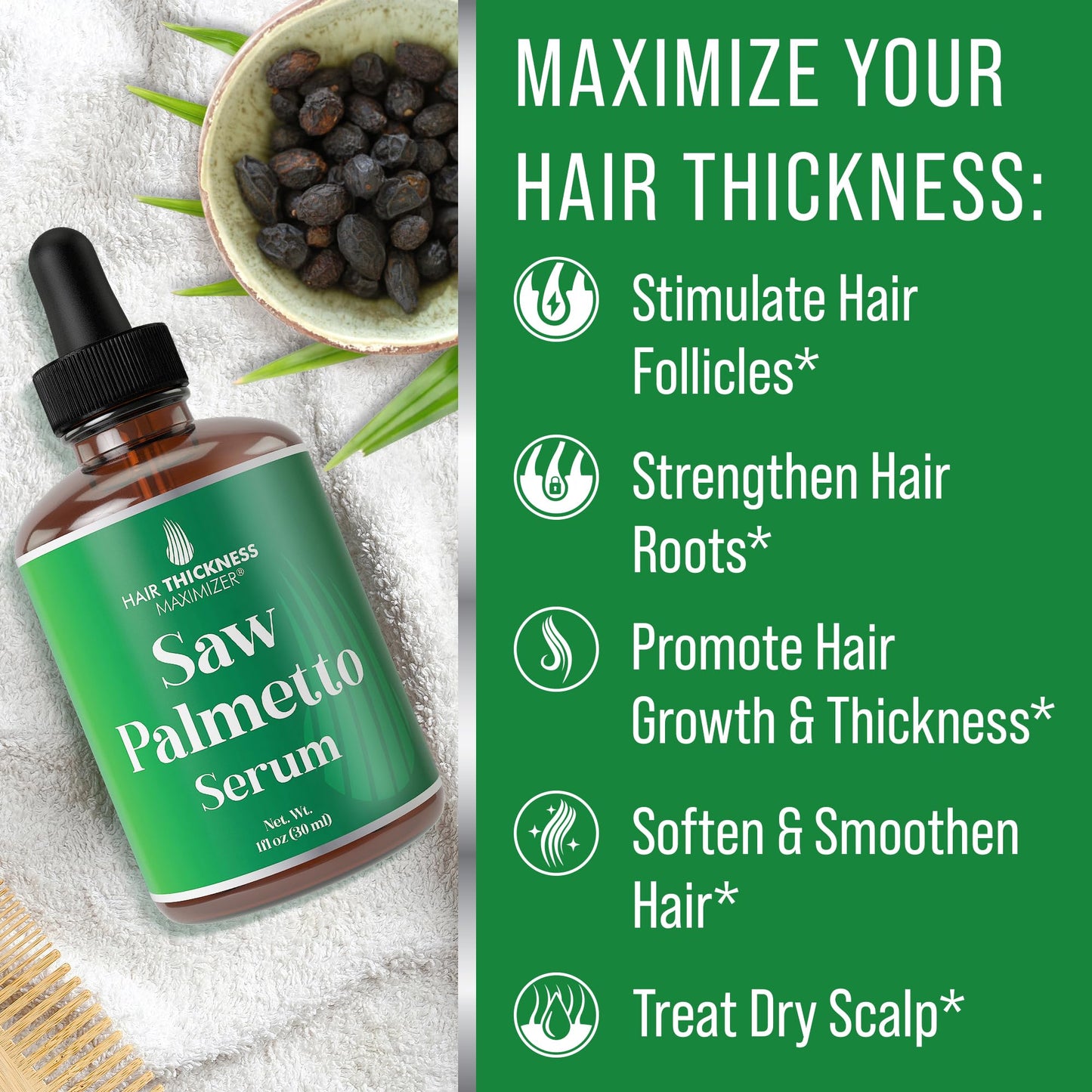 Saw Palmetto Serum for Hair Growth: Rosemary, Peppermint, Pumpkin Seed Oils. Vegan Thickening, Moisturizing, Strengthening Treatment for Women, Men Beauty & Personal Care Hair Thickness Maximizer