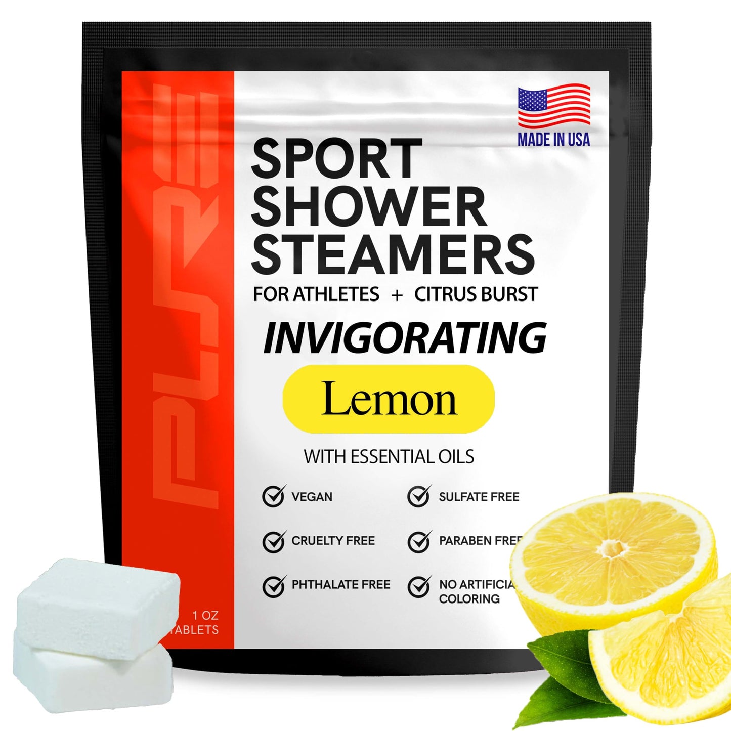 Sport Shower Steamers - USA Made with Natural Lemon Essential Oil, Aromatherapy, Stress and Sinus Relief, Muscle Recovery for Athletes, Best Birthday Beauty and Personal Care Pure Athlete