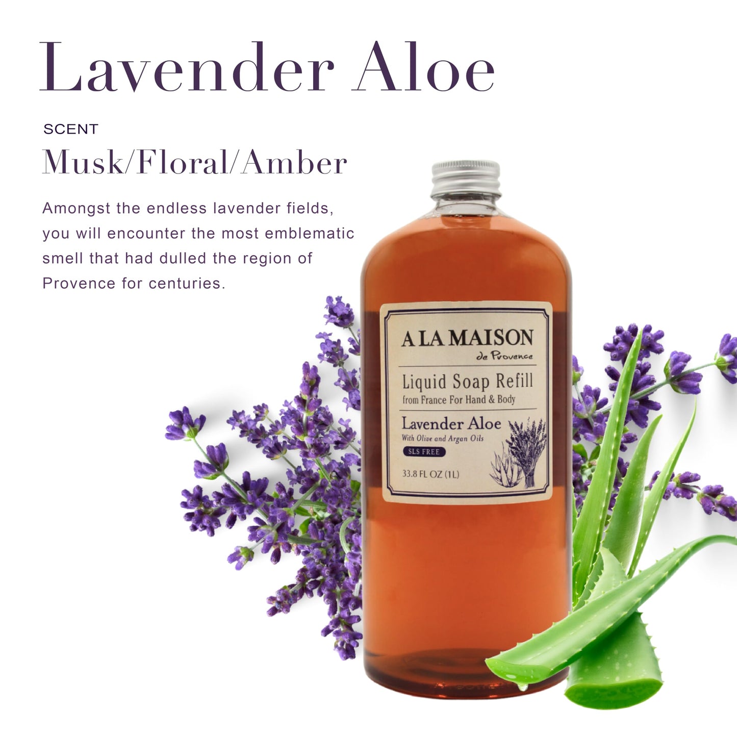 A LA MAISON Lavender Aloe Natural Hand Wash Made with Essential Oils - Biodegradable, Plant-Based, Vegan, Cruelty-Free 33.8 Fl Oz Refill Beauty & Personal Care A LA MAISON