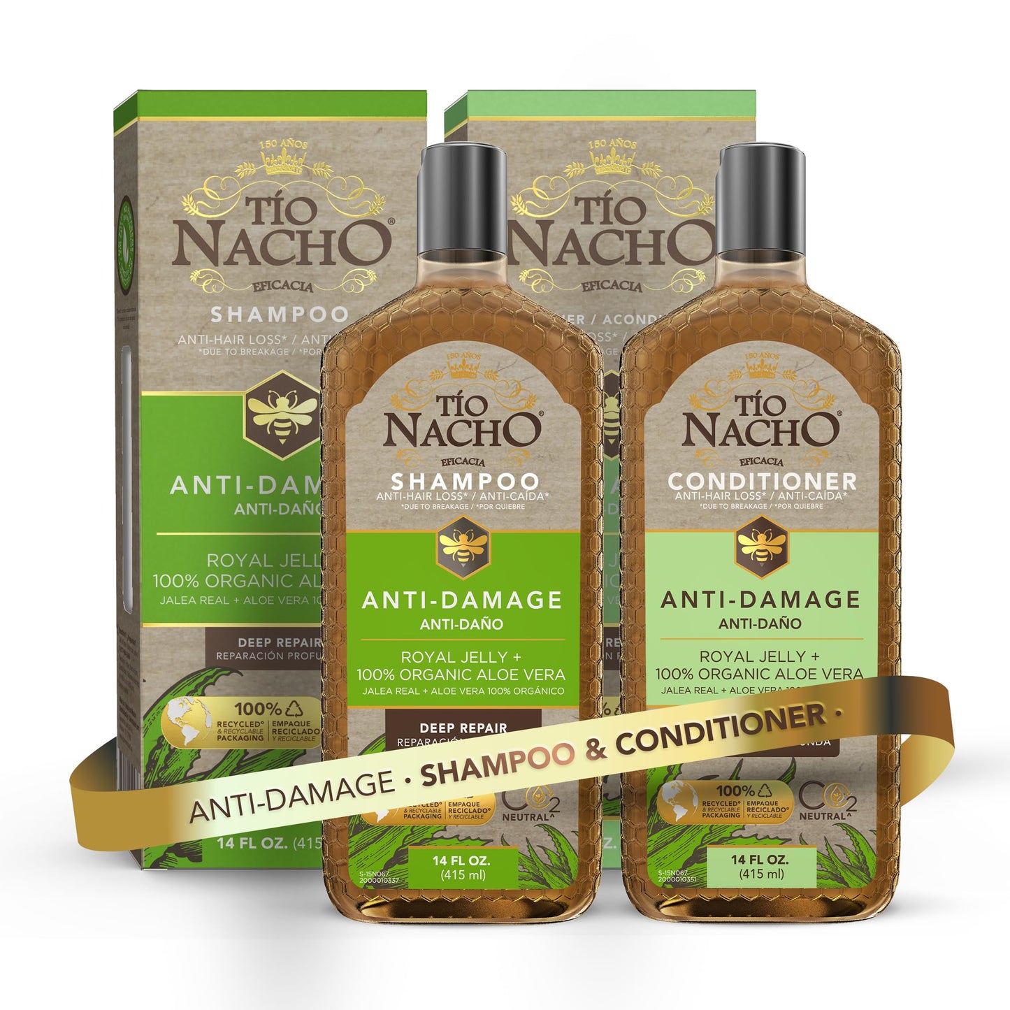 Tio Nacho Anti-Damage Shampoo & Conditioner Set with Aloe Vera & Royal Jelly, Deep Repair for Dry, Damaged Hair, Split Ends & Breakage Beauty & Personal Care Tio Nacho
