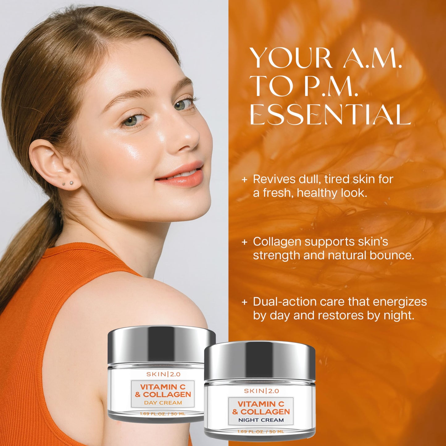 Skin 2.0 Vitamin C & Collagen Face Moisturizer - Anti Aging Day & Night Cream for Smooth & Radiant Skin, Firms & Restores Dull Complexion Beauty & Personal Care Skin 2.0