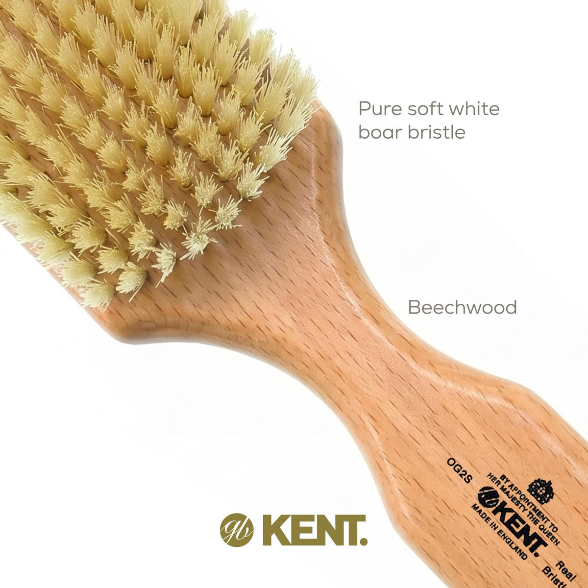 Kent OG2S Beechwood Soft Bristle Hair and Facial Brush for Beard Care - Exfoliating Soft White Natural Boar Bristle Brushs for Mens Grooming, Hair