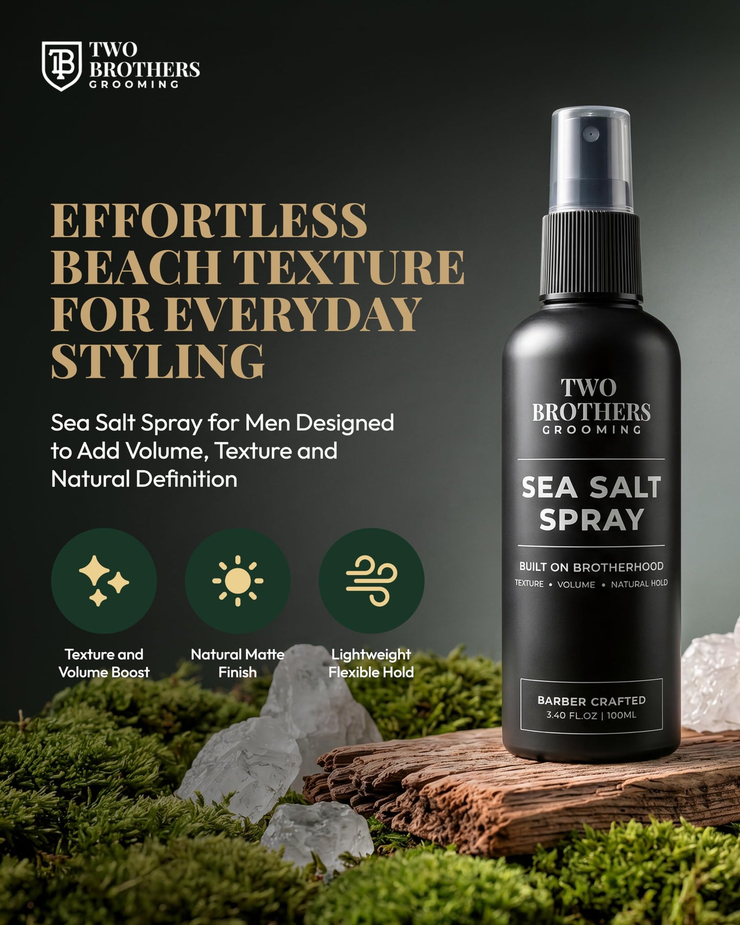 Two Brothers Grooming Sea Salt Spray for Men Hair Texturizing Spray, Volume & Thickness Boost, Matte Finish, Lightweight Natural Hold, Beach Wave Hair Beauty & Personal Care Two Brothers Grooming