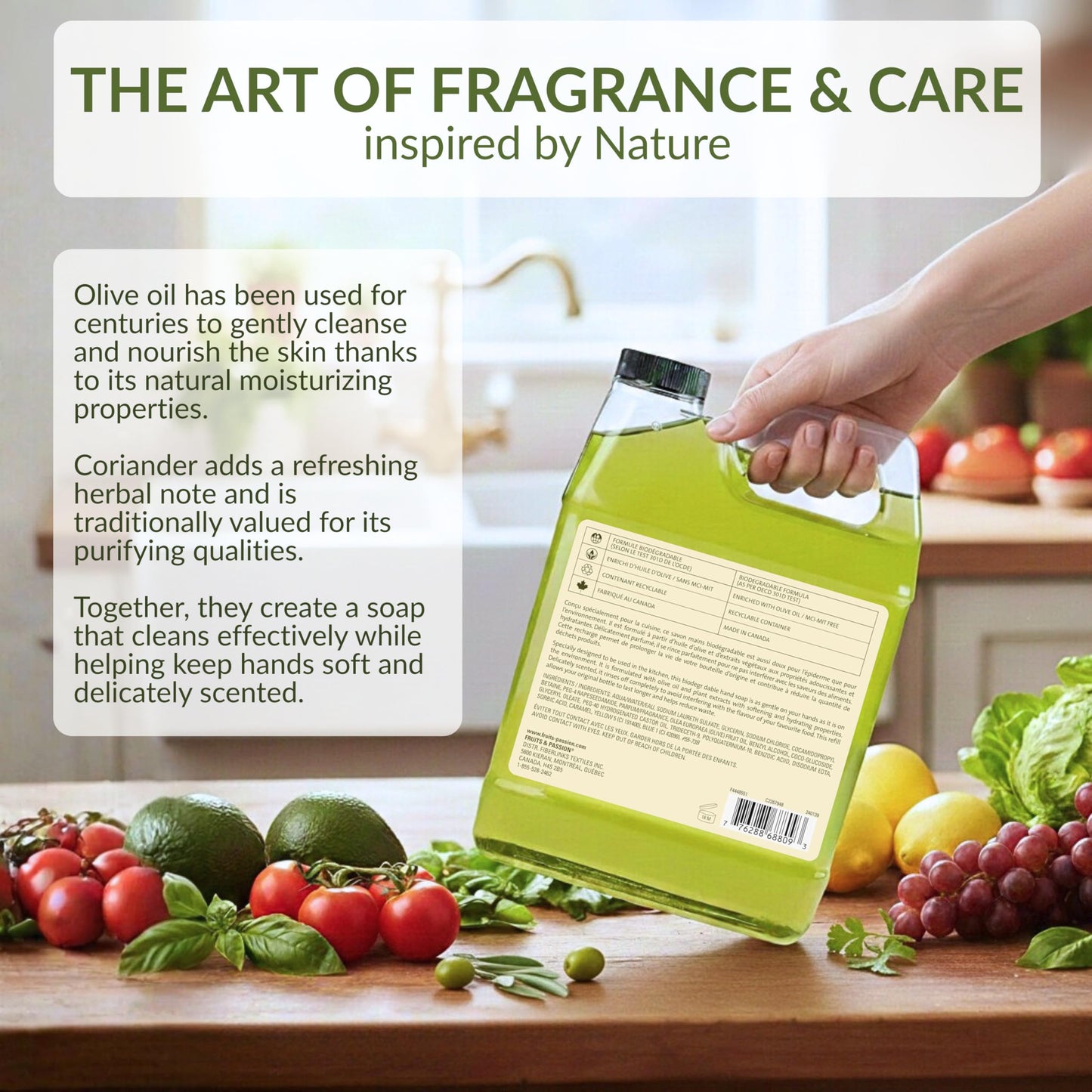 Cucina Fruits & Passion Hand Soap Refill - Coriander & Olive Tree - 1 Liter (33.8 fl oz) - Olive Oil Enriched Kitchen Hand Soap - Biodegradable Beauty & Personal Care Cucina