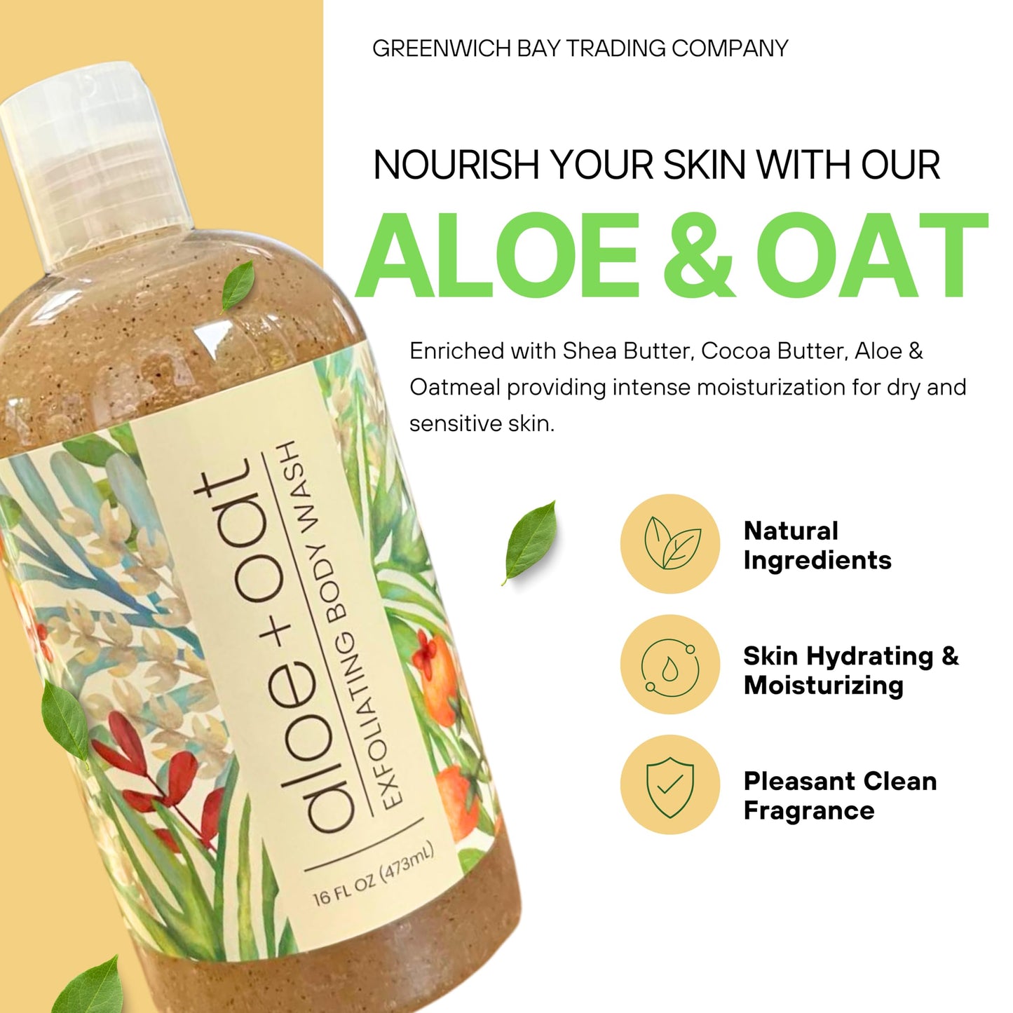 Greenwich Bay Trading Company Aloe & Oat Exfoliating Body Wash 16oz Beauty & Personal Care Greenwich Bay Trading Company