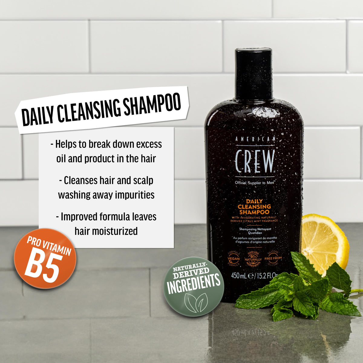 American Crew Shampoo for Men, Daily Cleanser, Naturally Derived, Vegan Formula, Hair Care Gift for Him, Citrus Mint Fragrance, 15.2 fl oz Beauty & Personal Care AMERICAN CREW