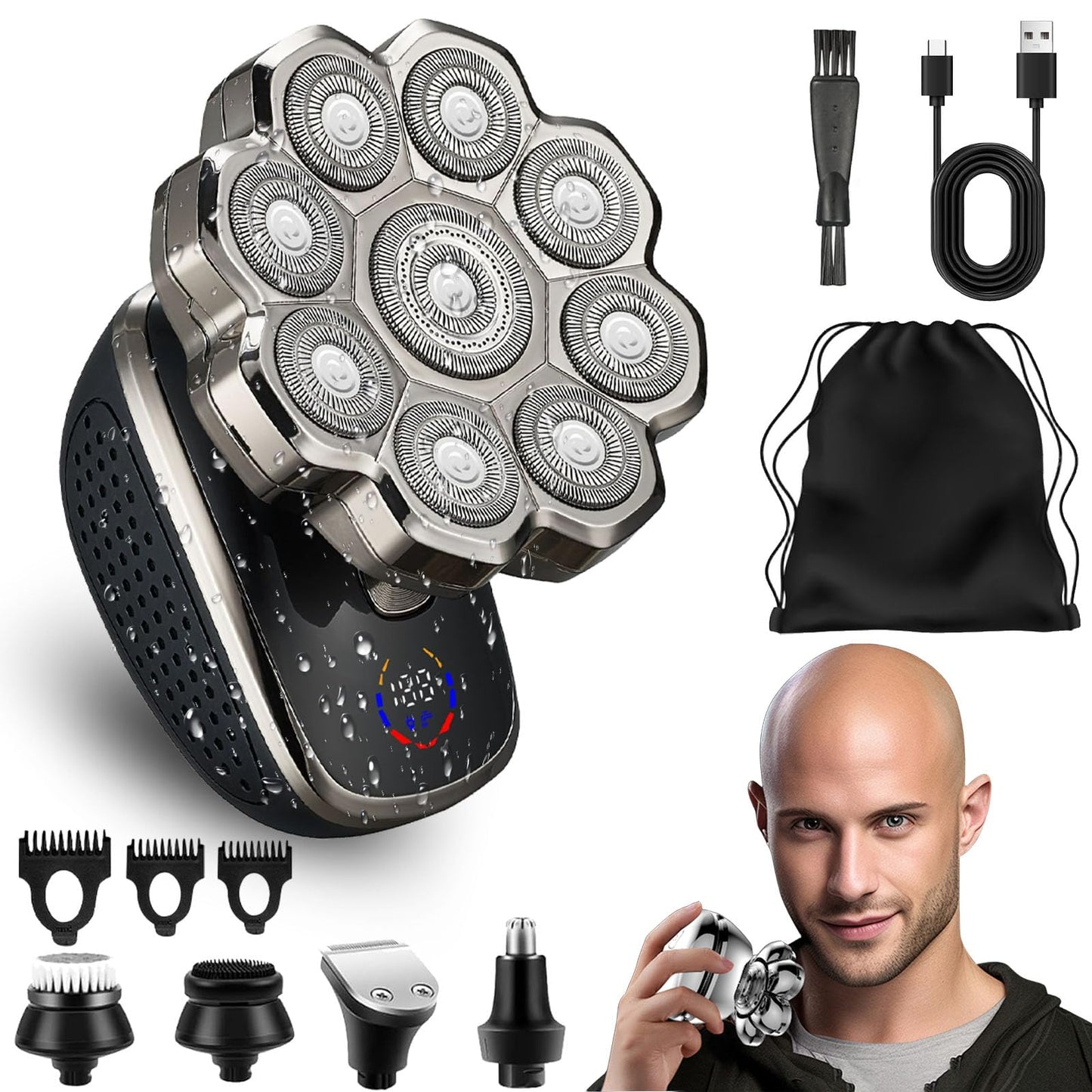 9.0 Ultra Shaver, Head Shavers for Bald Men, 6-in-1 Electric Razor - Led Display Rechargeable Head Shaving Kit with USB-C Fast Charge, IPX7 Waterproof Beauty and Personal Care tarcegta